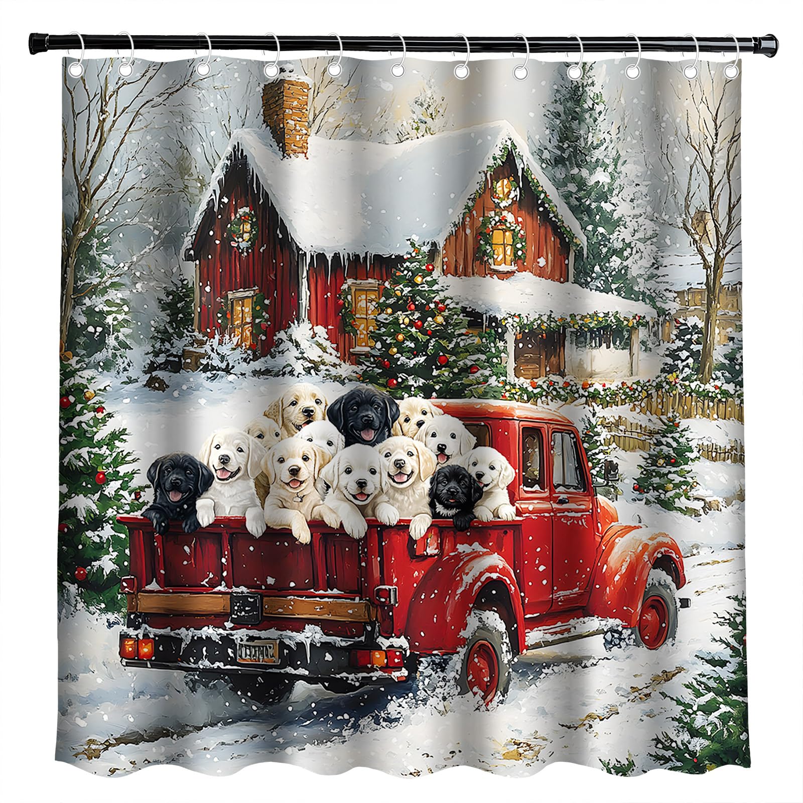 YOZSLGU Christmas Shower Curtain Red Xmas Balls