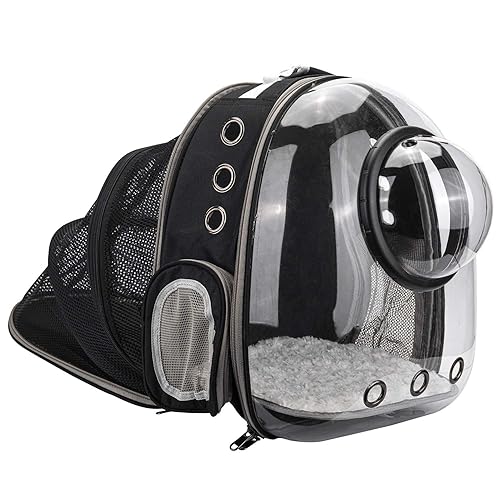 AJY Pet Clear Cat Backpack Carrier Foldable Breathable Pet Rucksack Carrier for Puppy Dog Cat Lightweight Cat Backpack Designed for Travel, Hiking, Walking & Outdoor Use - Black