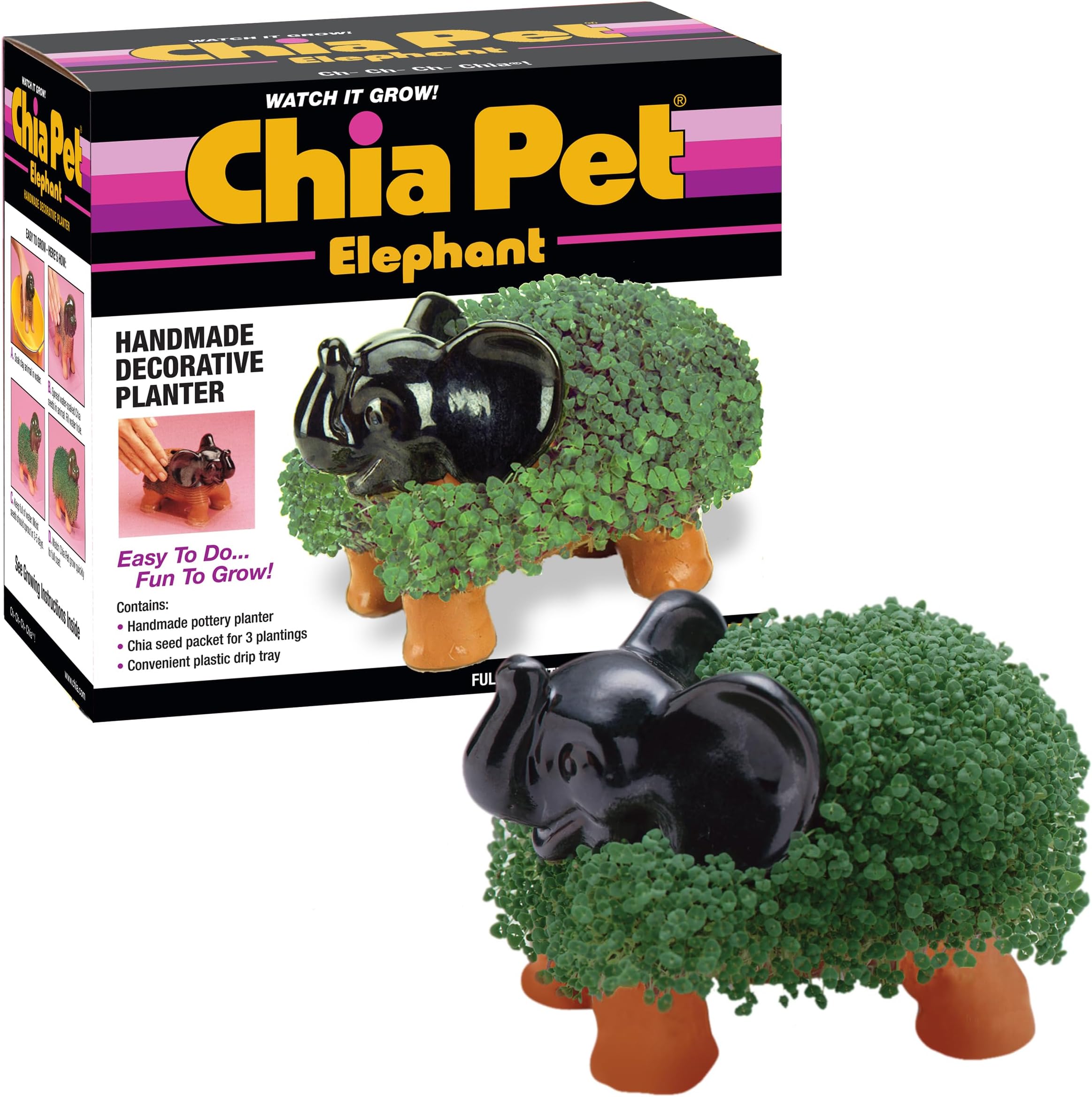 Chia Pet Elephant with Seed Pack, Decorative Pottery Planter, Easy to Do and Fun to Grow, Novelty Gift, Perfect for Any Occasion