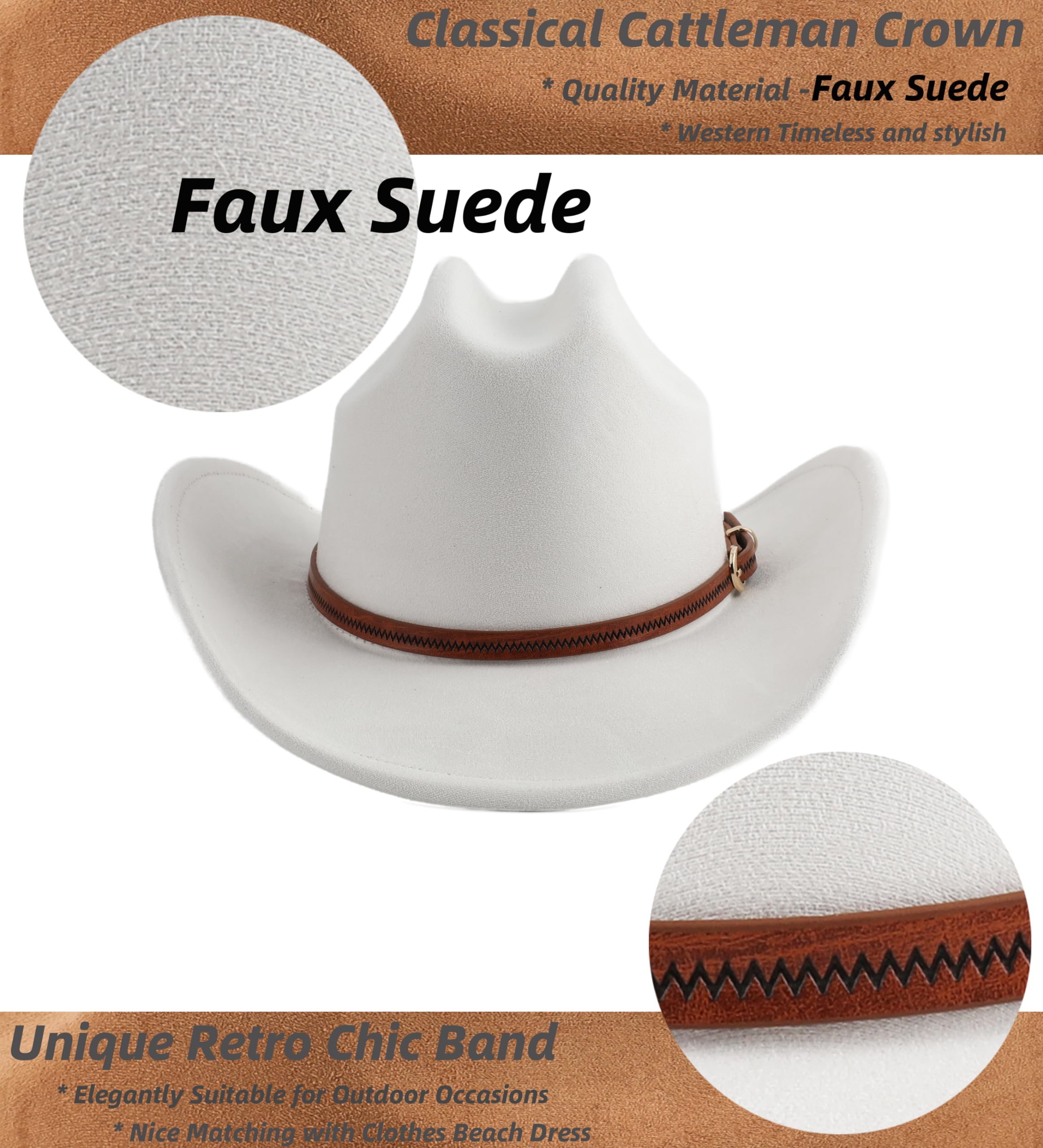 Pro Celia Chapeau de cowboy pour homme et femme - Chapeau de cowgirl western à large bord