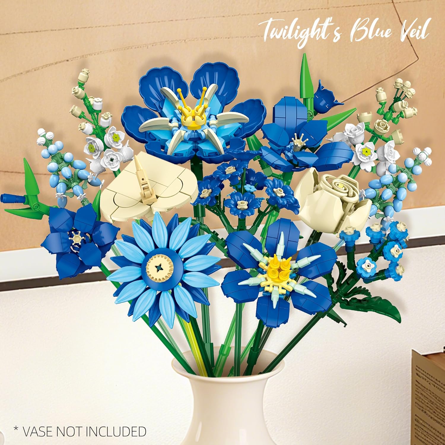 Flower Bouquet Building Blocks Set, Creative Blue Tulip Artificial Flower Plant Models, Home Decor or Idea Present for Adults and Kids, Valentine's Day Gifts for Girls, 766 PCS-JJ9240