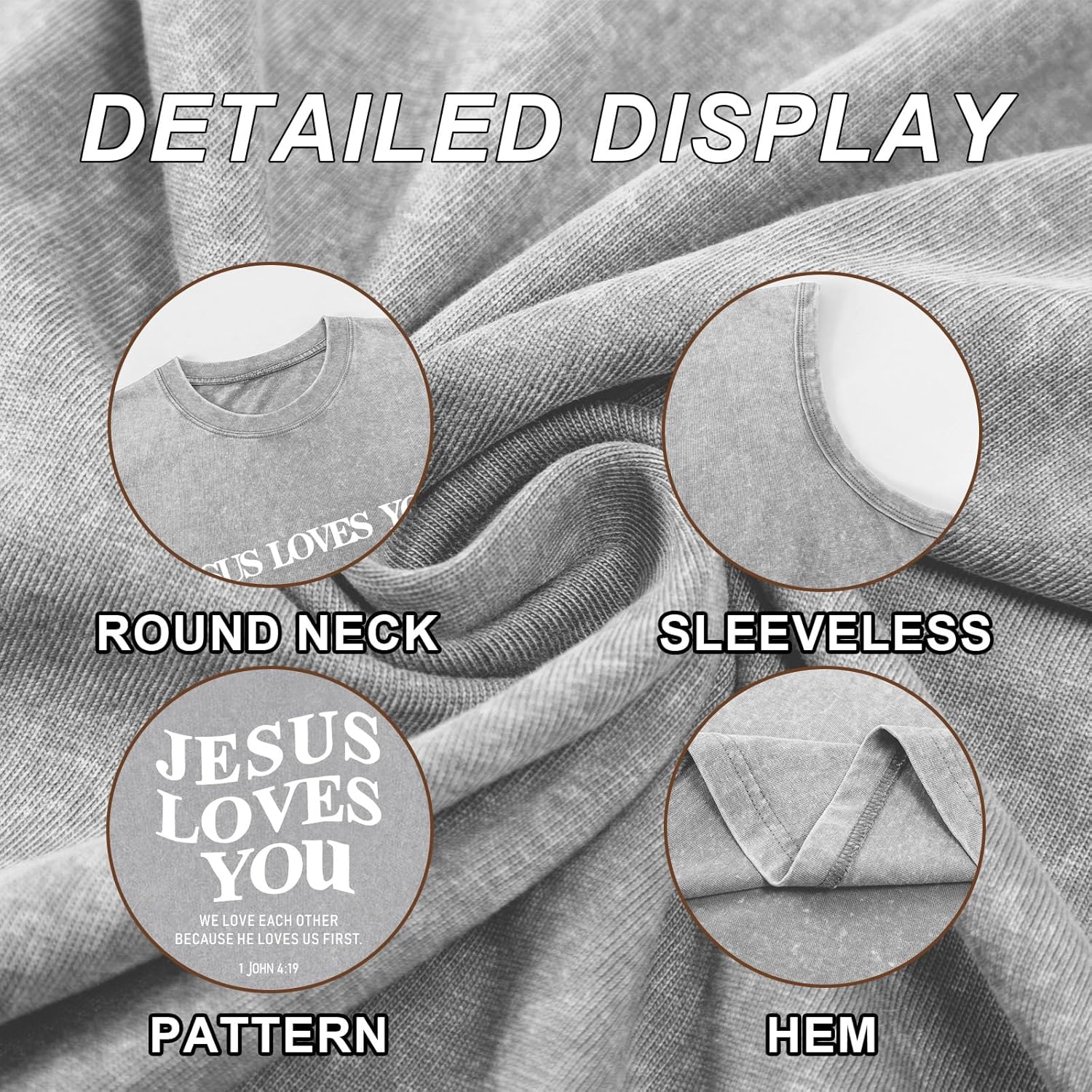 Jesus Loves You Mens Graphic Tank Tops Christian Sleeveless Cut Off Muscle Shirts Gym Workout Tank Acid Wash Tshirt - Image 7