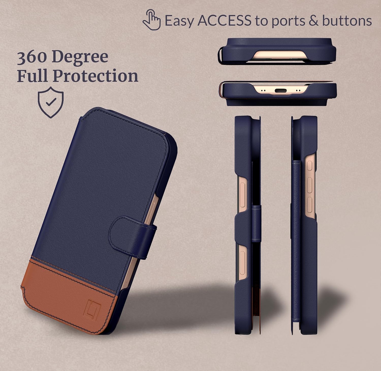 LUPA Legacy for iPhone 17 Pro Wallet Case, Ultra Slim & Protective, Shockproof, Credit Card Holder, Wireless Charging Compatible, Premium Vegan Leather, Folio Cover (6.3") Desert Sky (Blue & Brown) - Image 4