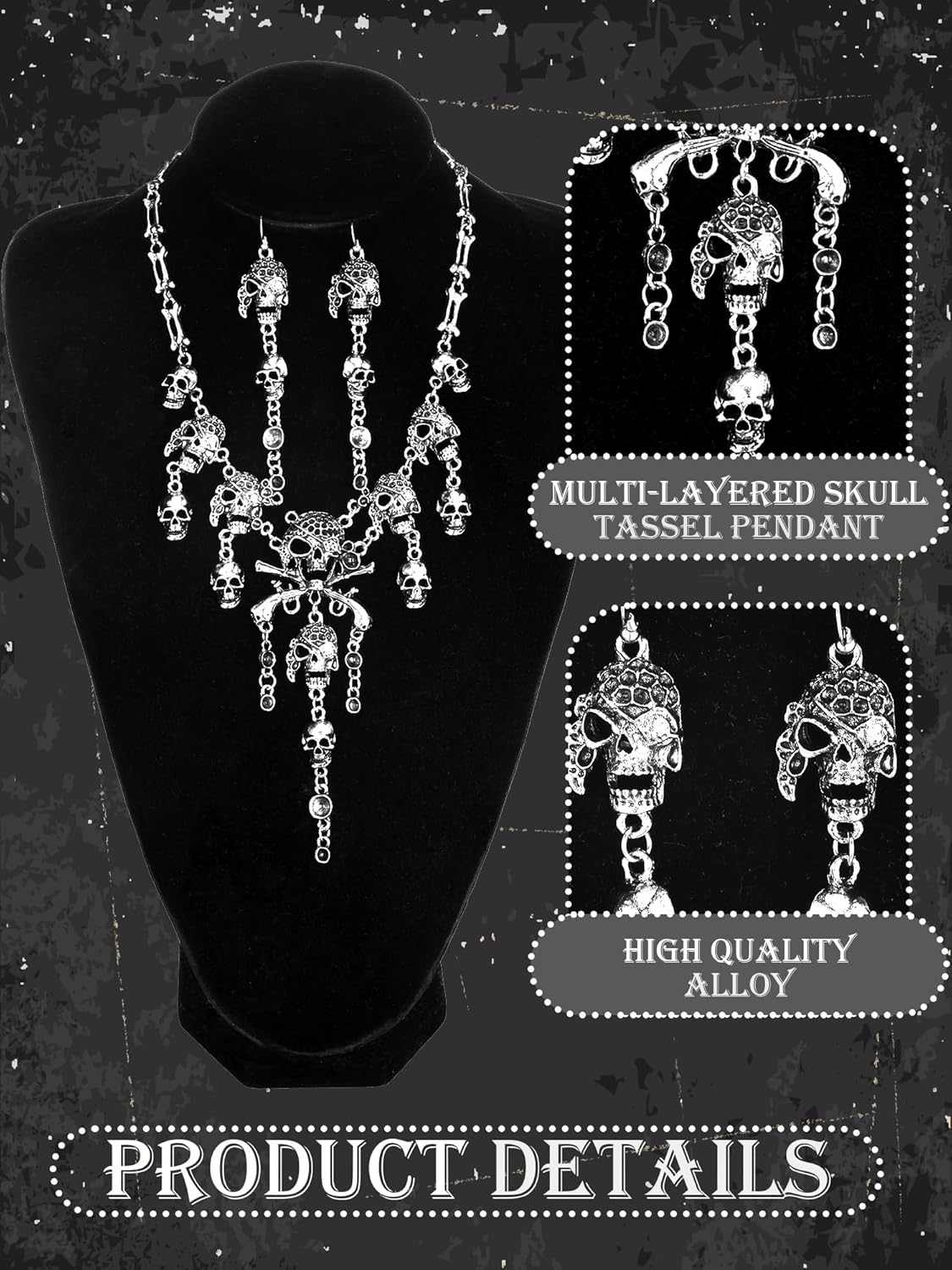 4 Pcs Pirate Costume Accessories Women Pirate Head Scarf Sash Belt Necklace Earrings for Cosplay Party Outfit - Image 5