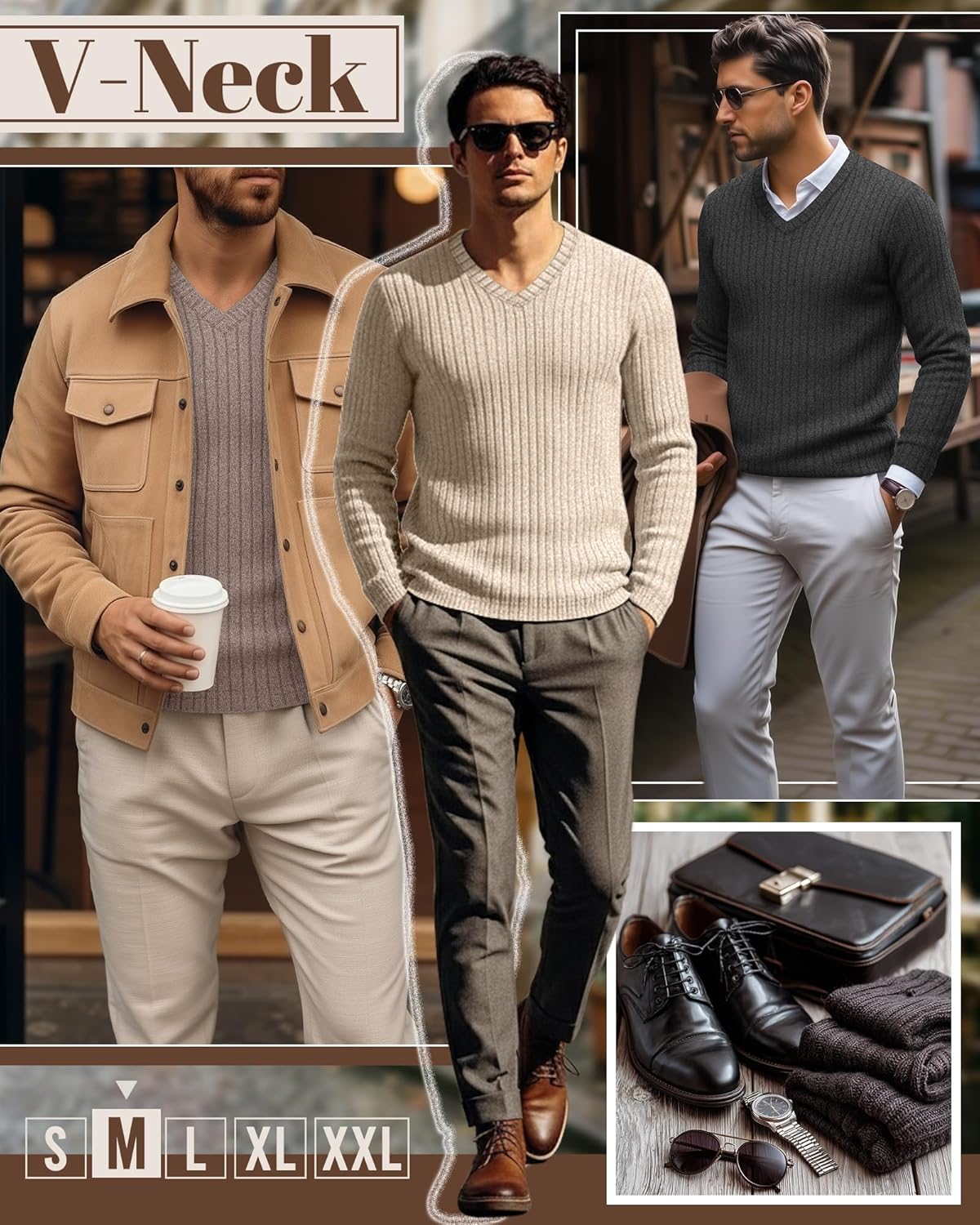 3 Pack Men's Ribbed V Neck Long Sleeve Shirts, Slim Fit Thermal Sweaters Tops Muscle Athletic Casual Gym Basic Tees - Image 4