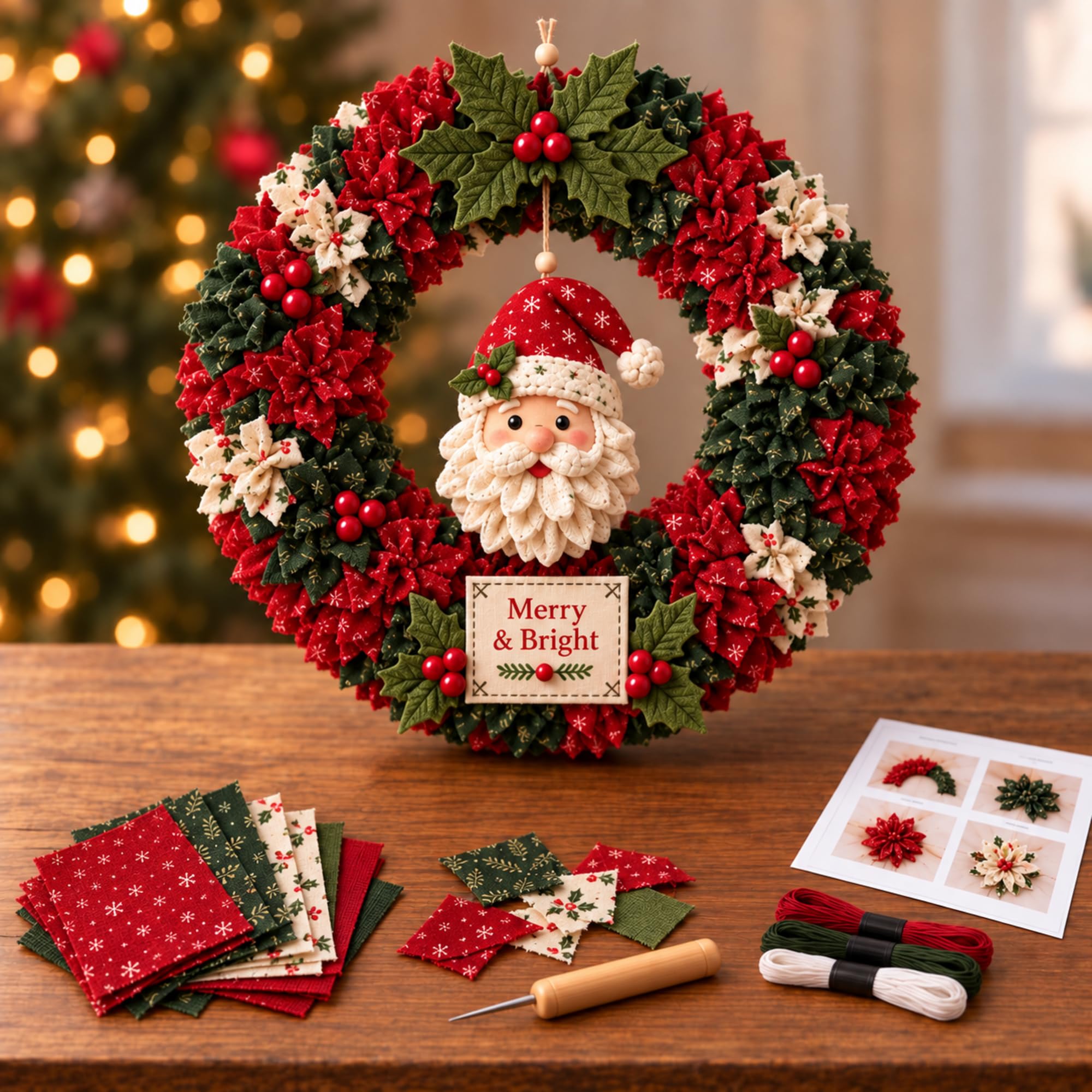 Christmas Fabric Poke Wreath Kit for Adults, 25 x 25 cm，Set A | 3D wreath craft with a fo…