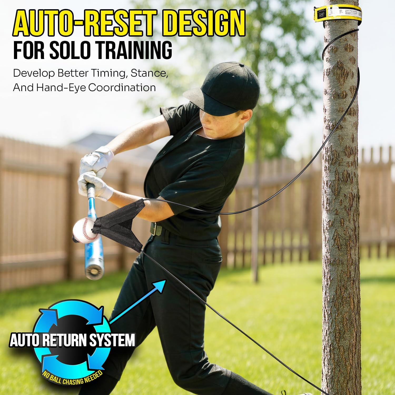 Portable Batting Swing Trainer for Baseball&Softball,Adjustable Ball Height Hitting Trainer with Auto-Reset System for Solo Practice,Easy Setup Baseball Training Equipment for Beginner,Advance Player