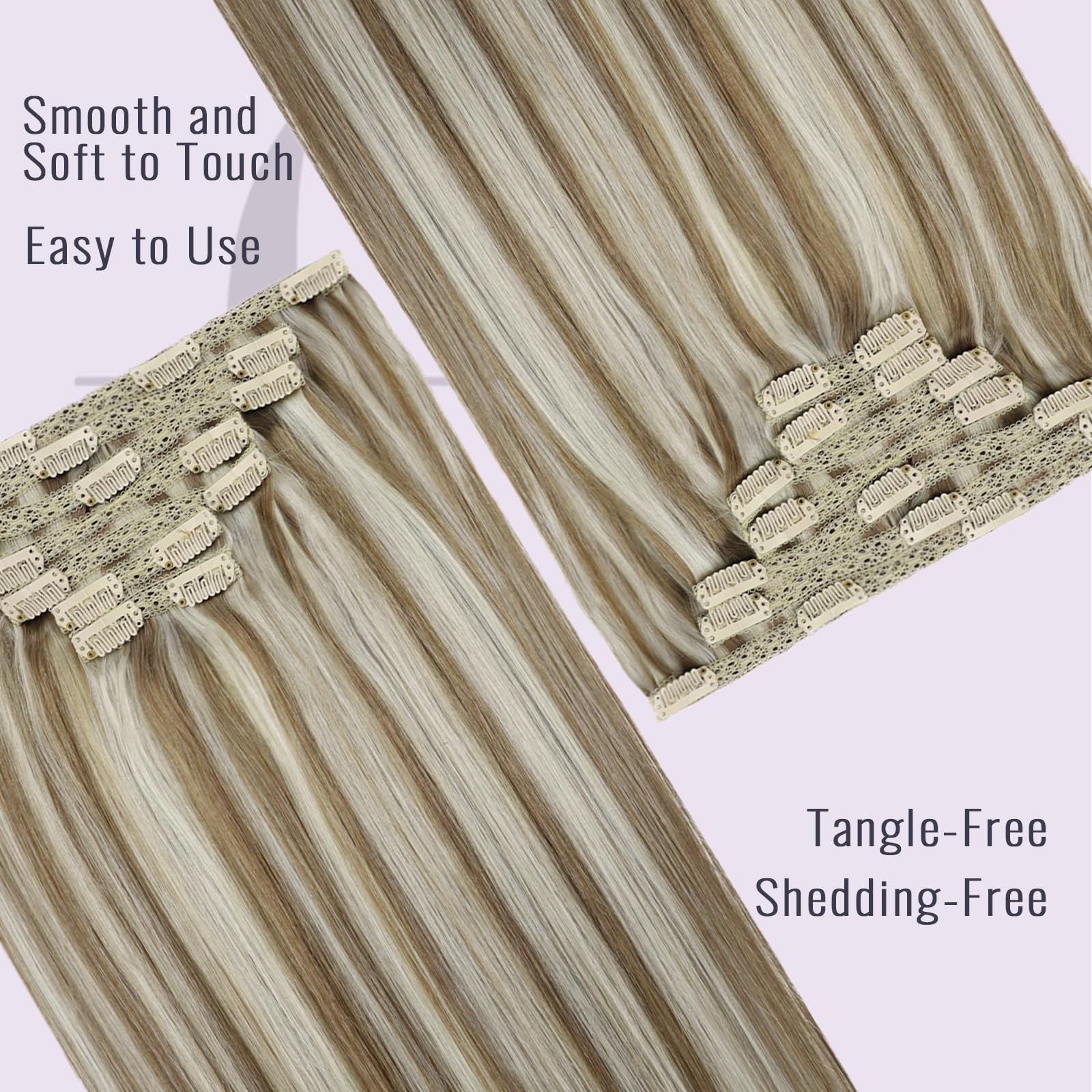 fshine Extension Clip in Capelli Veri 120g 55CM Capelli Lisci Umani 7 Pezzi Brasiliano Estensioni Colore 8 Ash Castano Highlight 60 Biondo Platino Clip Extension Human Remy Hair Full Head Double Weft