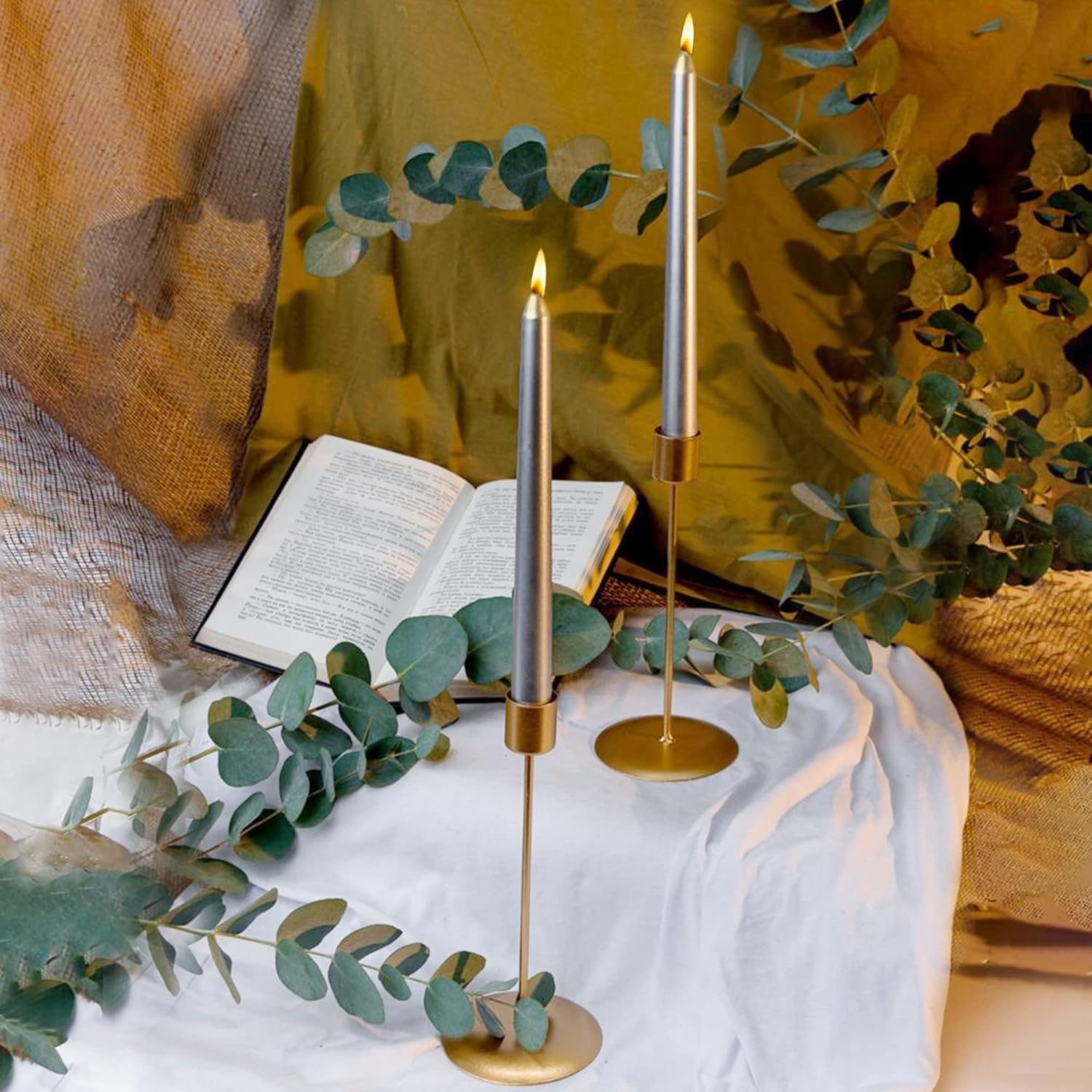 Horizon Metallic Silver Taper and Floating Candles, Bundle of 20, Unscented and Smokeless Candles, for Parties, Weddings, Home Decoration, and Holidays