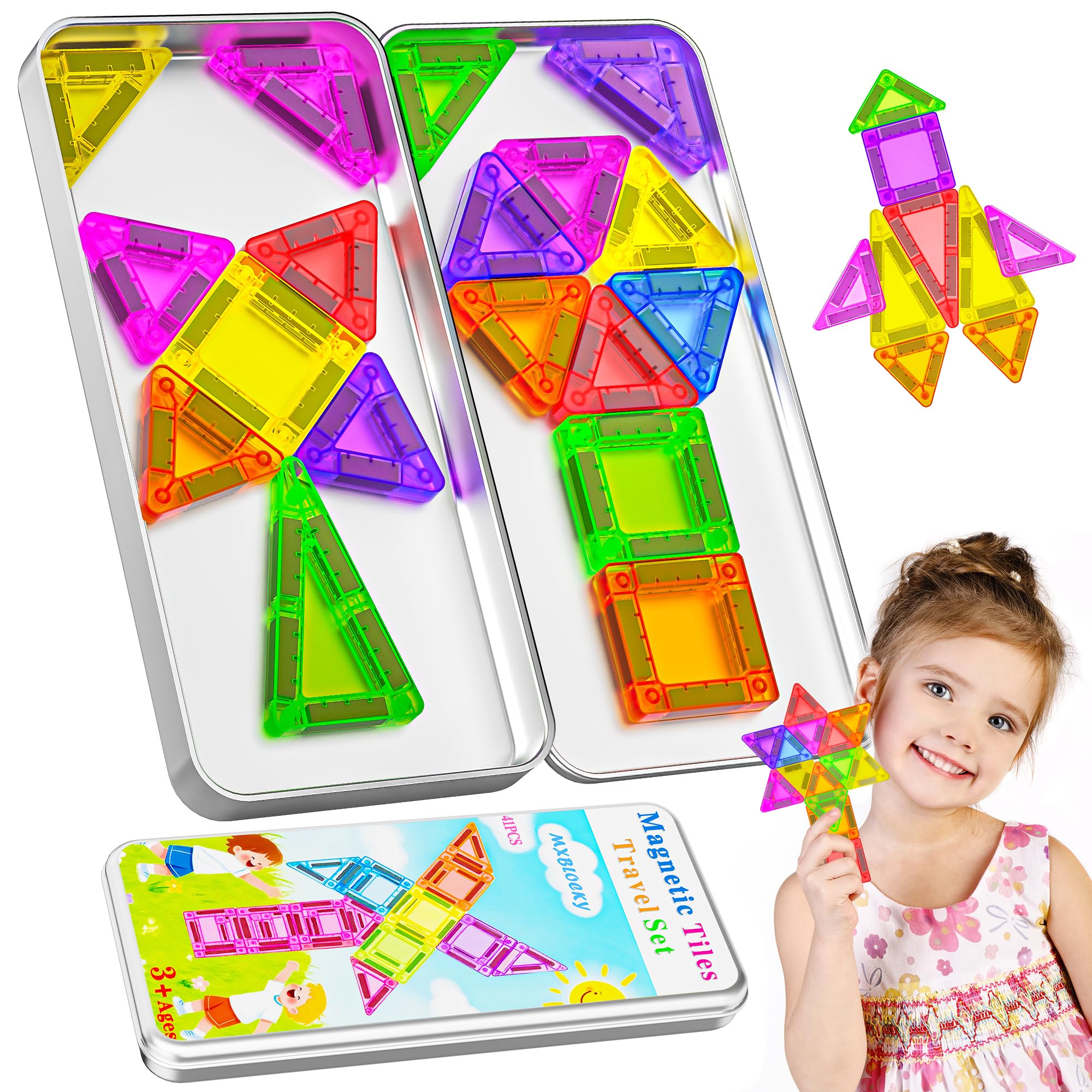 CULOOM Mini Magnetic Tiles 41PCS Travel Building Blocks for Kids,