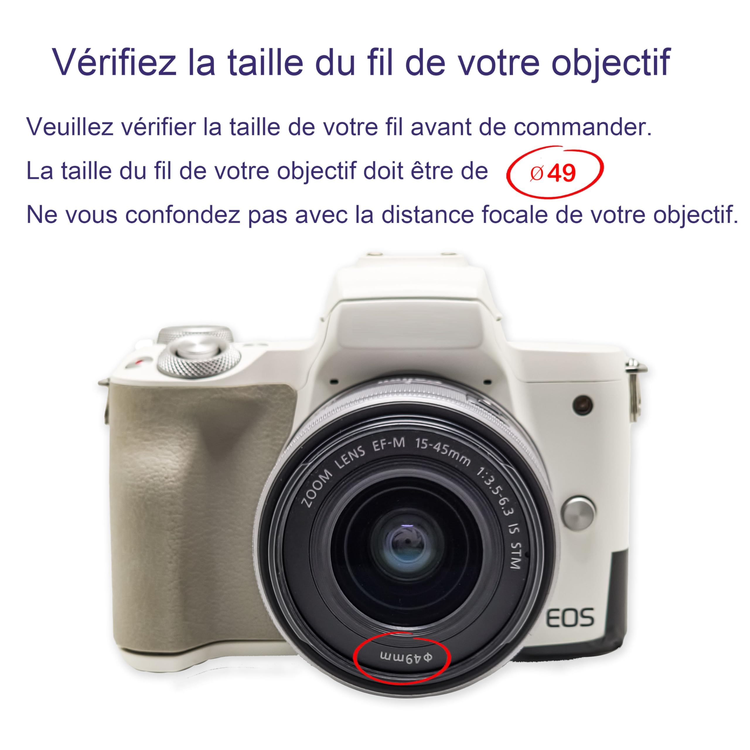 Objectif Grand Angle HD 49 mm 0,75x (avec Macro), pour Canon EOS M6 M50 Mark II M100 M200 Compatible EF-M 15-45 mm, R50 R100, Compatible RF-S 18-45 mm