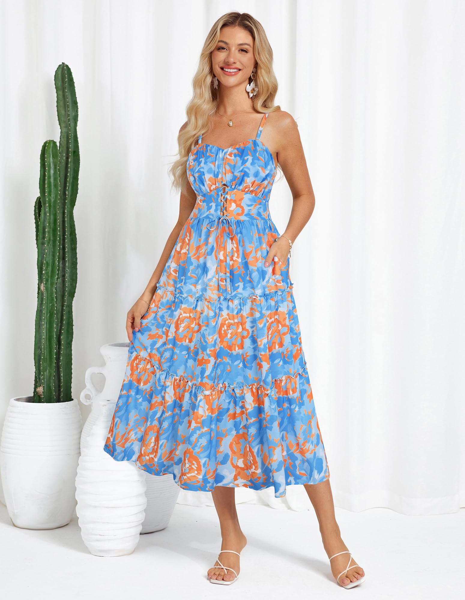 GRACE KARIN Mujer Vestido De Verano con Tirantes Corte En A Cintura Delantera Hueca