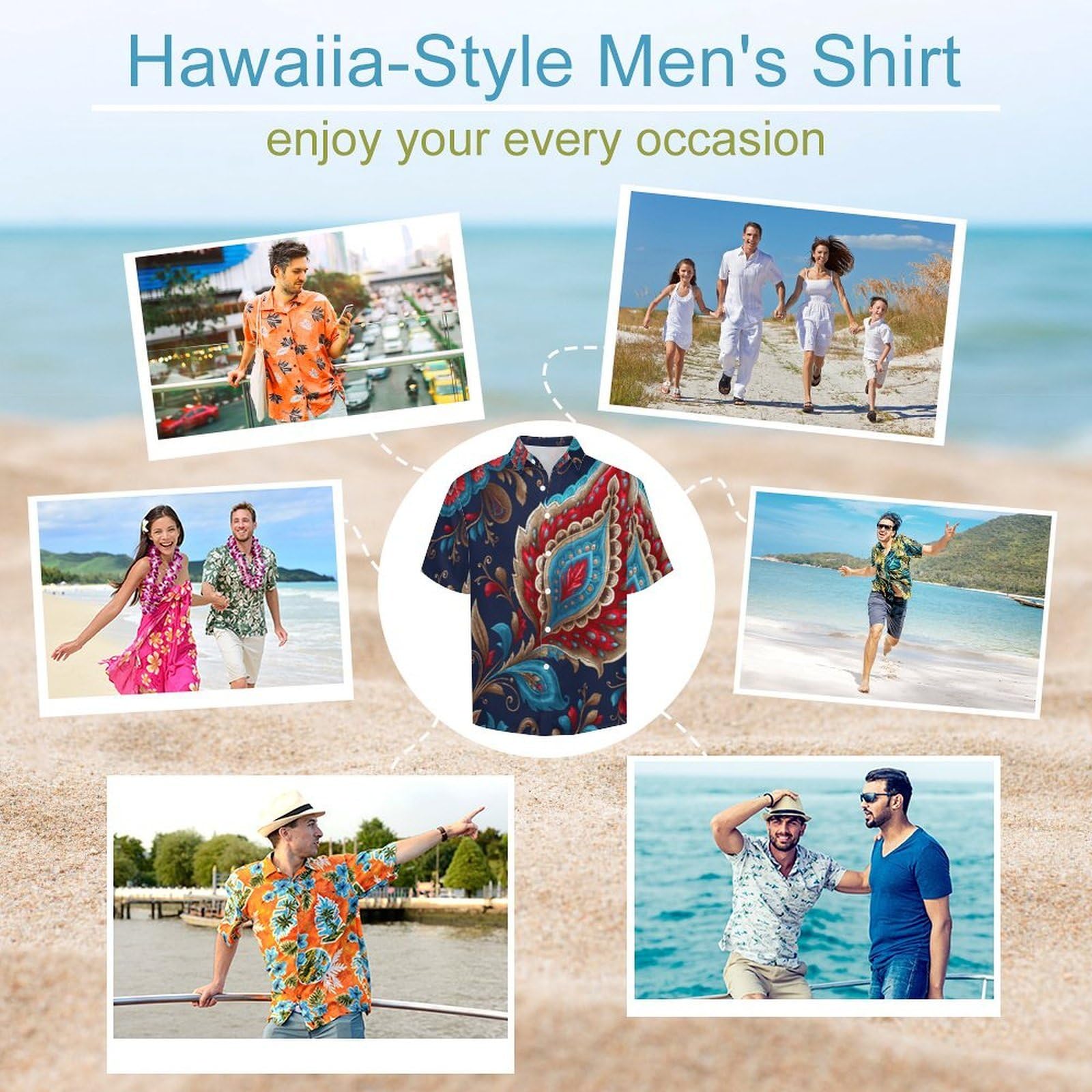 Camicia Casual da Uomo, Motivo Paisley Stampa Maglietta Estiva a Maniche Corte Stile Etnico Tradizionale Casual Button Down Hawaiani Camicie Risvolto Spiaggia Top