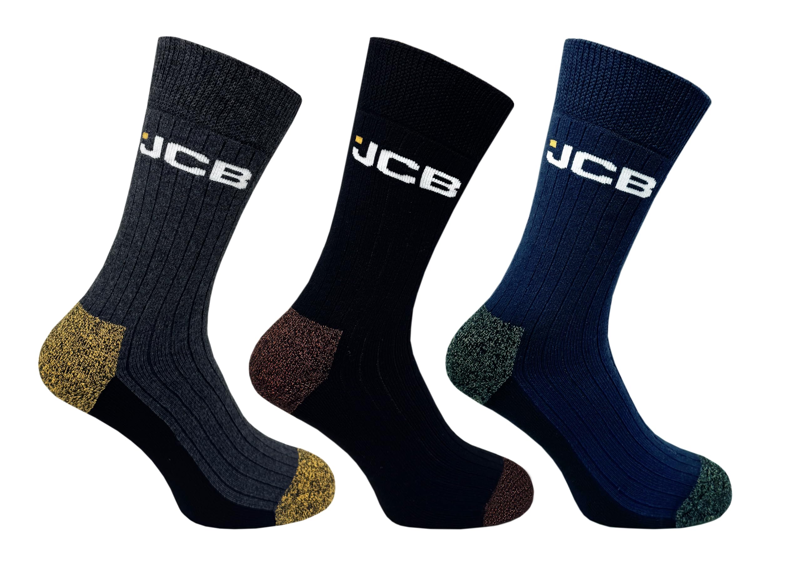 Jcb Men's Black Mix Cleversocks Workwear Apparel - Work Socks - 3 Pack - Reinforced Heels And Toes, Boot Multipack - Assorted Black,Navy & Grey Socks - Uk 6-11, Eur 39-46
