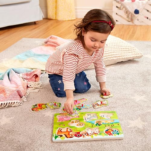 Miniatura 8 de B. Toys - Rompecabezas de clavijas de madera - Rompecabezas de camión para niños pequeños, niños - 8 piezas de camión de construcción - camión