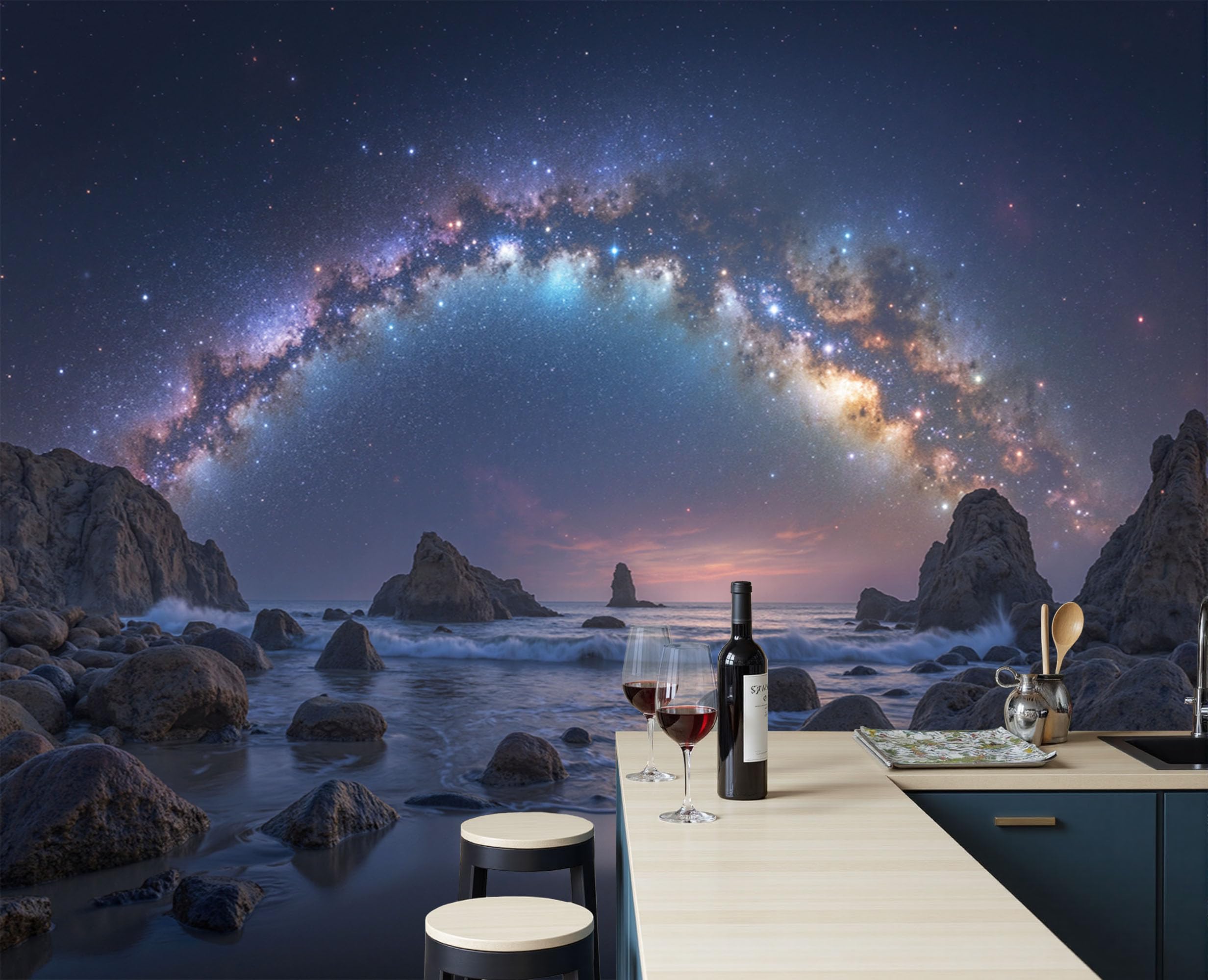 Papier Peint Panoramique Voie Lactée 350X256Cm Ciel Nocturne Bleu-Violet