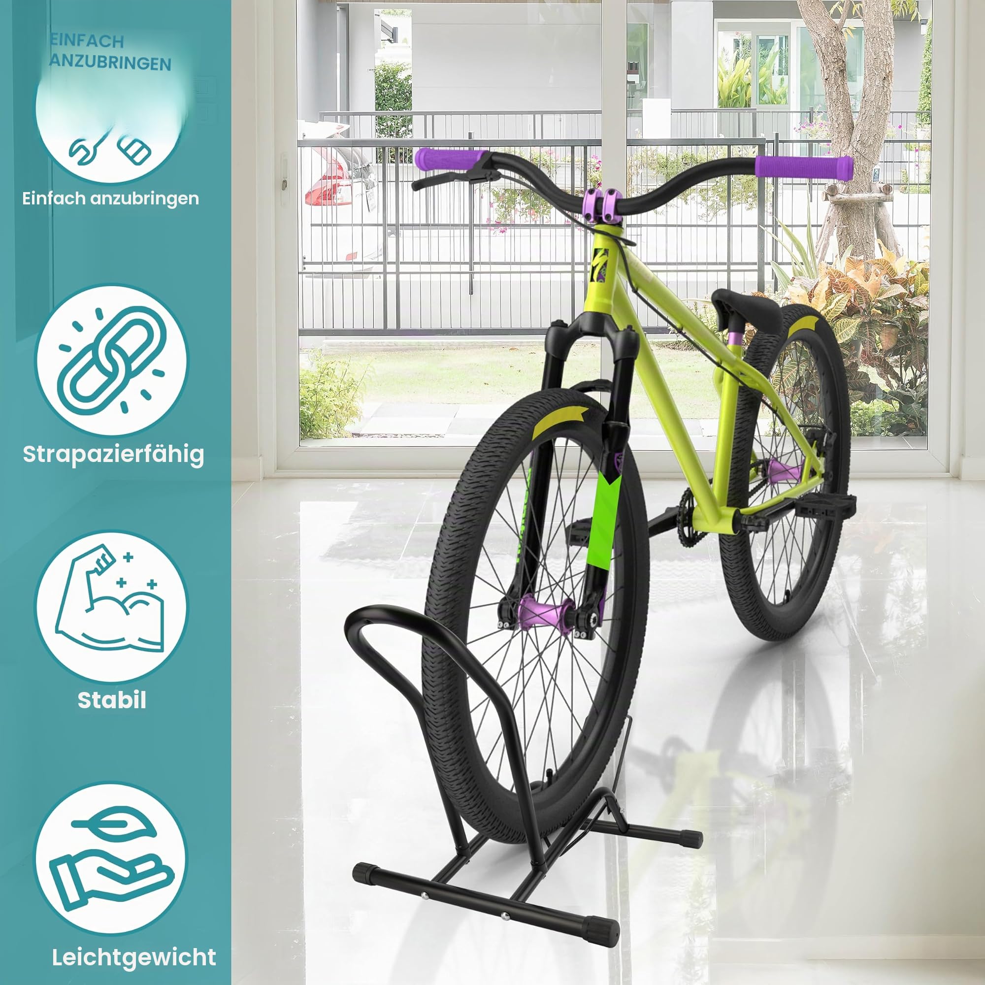 Belle Vous Schwarzer Fahrradständer Boden - Passend für 8-11 cm Breite Fahrradreifen - Tragbarer Fahrradständer Mountainbike & Rennrad