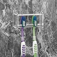 Vista 26 de Soporte para cepillos de dientes montado en la pared con cubierta para baño, 2 ranuras organizador de almacenamiento de cepillos de dientes para Gris