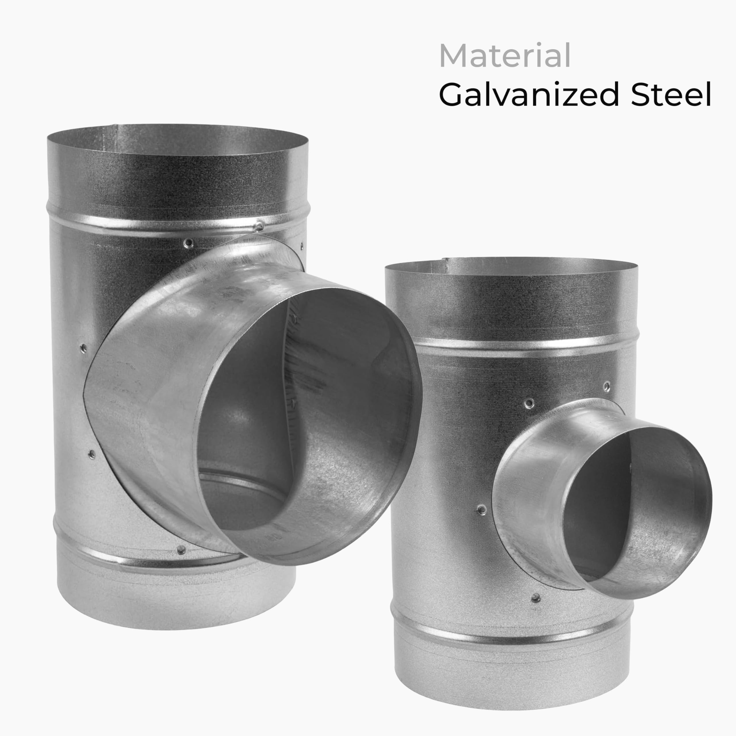 Divisor de conducto en forma de T de 90° de diámetro de 6 x 6 x 4 pulgadas - Adaptador de montaje de metal de 3 vías - Acero galvanizado - Conector de manguera de conducto redondo - para