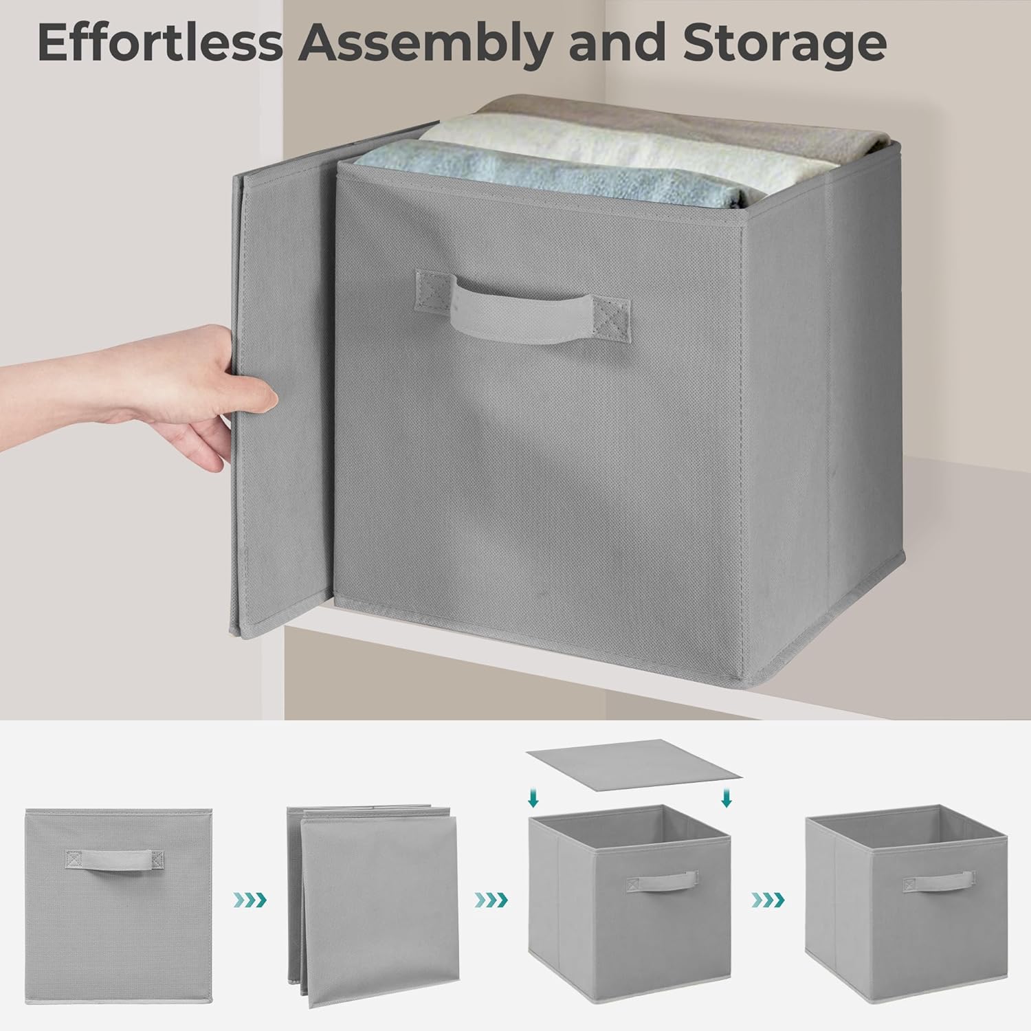 11 Inch Fabric Storage Bins, Storage Cubes, Collapsible Cube Storage Box, Fabric Closet Organizers with Handle for Home, Office, Shelf, Closets, Bedroom, Living Room, Grey, 16 Pack