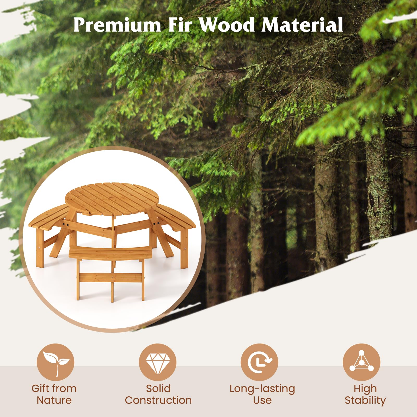 Portable Picnic Table Tangkula Acacia Wood Hexagon Picnic Table – 6 ...