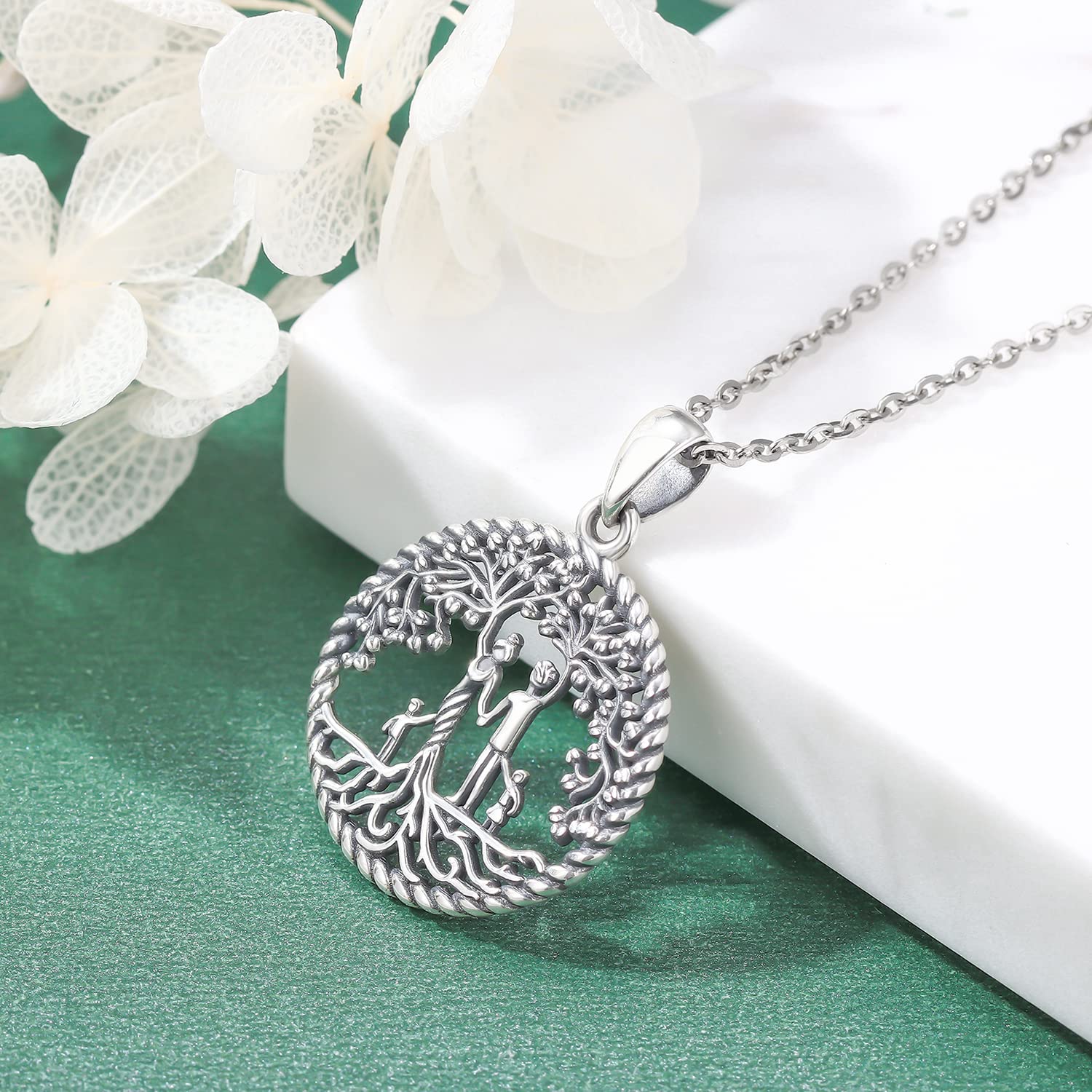 Collana Donna Albero della Vita in Argento 925 Famiglia Madre e Figlio Figlia Collana con Ciondolo, Compleanno Festa della Mamma Gioielli Regali per Mamma Figlia Nonna Sorella