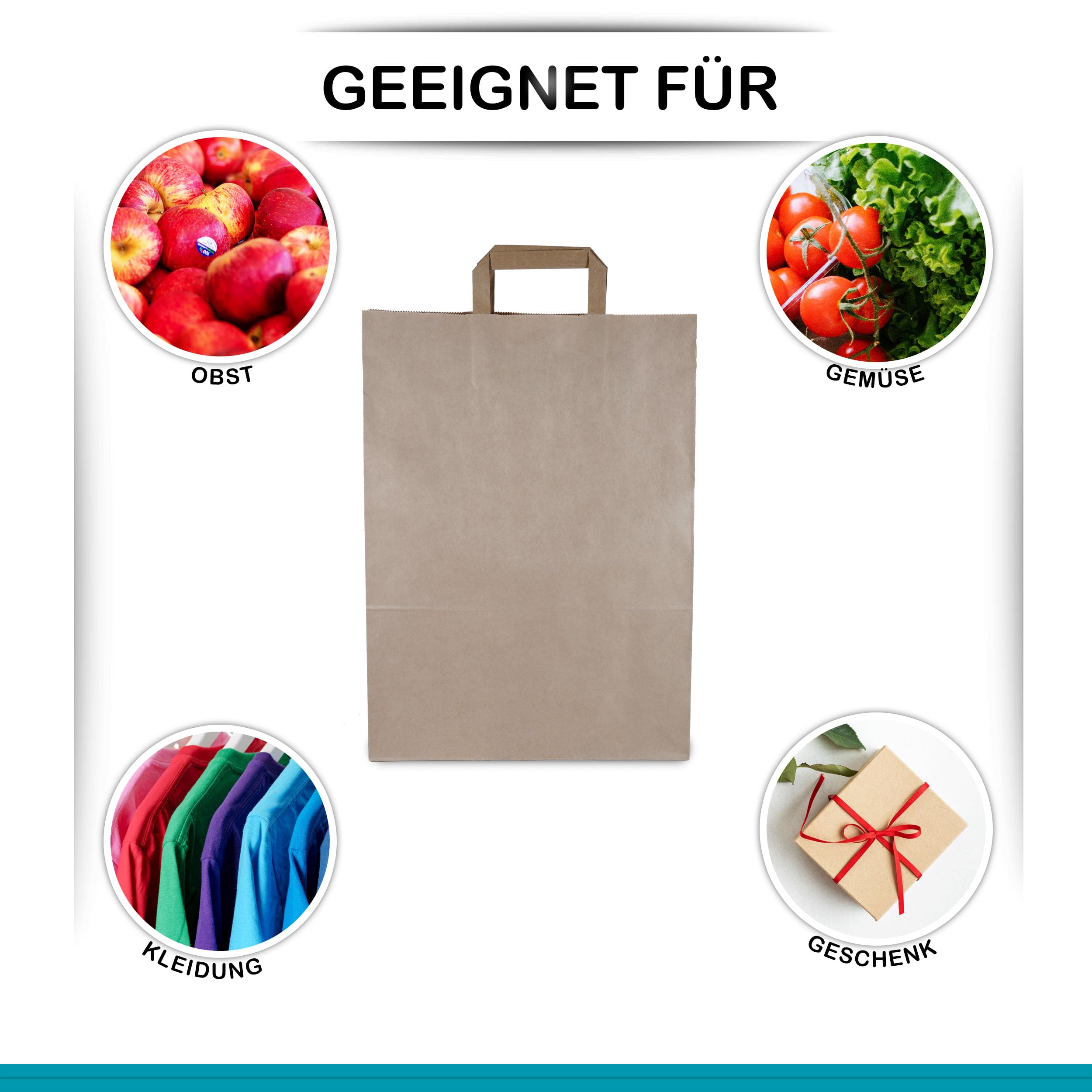 Commerline Bolsas De Papel Kraft Con Asas | 250 Unidades | Marrón 32+16x44 cm | Bolsas De Regalo | Sacos Ecológicos Grandes De Transporte | Bolsas de papel kraft con asa, resistentes al desgarro, para compras, para llevar, regalos, venta