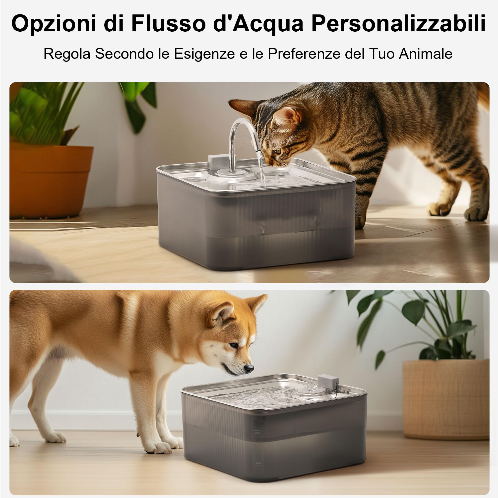 FUKUMARU Fontanella per Cani/Gatti. 7L. Fontana Automatica per Gatti con Grandi Capacità in Acciaio Inox, Distributore d'Acqua con 3 Filtri di Ricambio per Gatti,Cani, Più Animali Domestici.