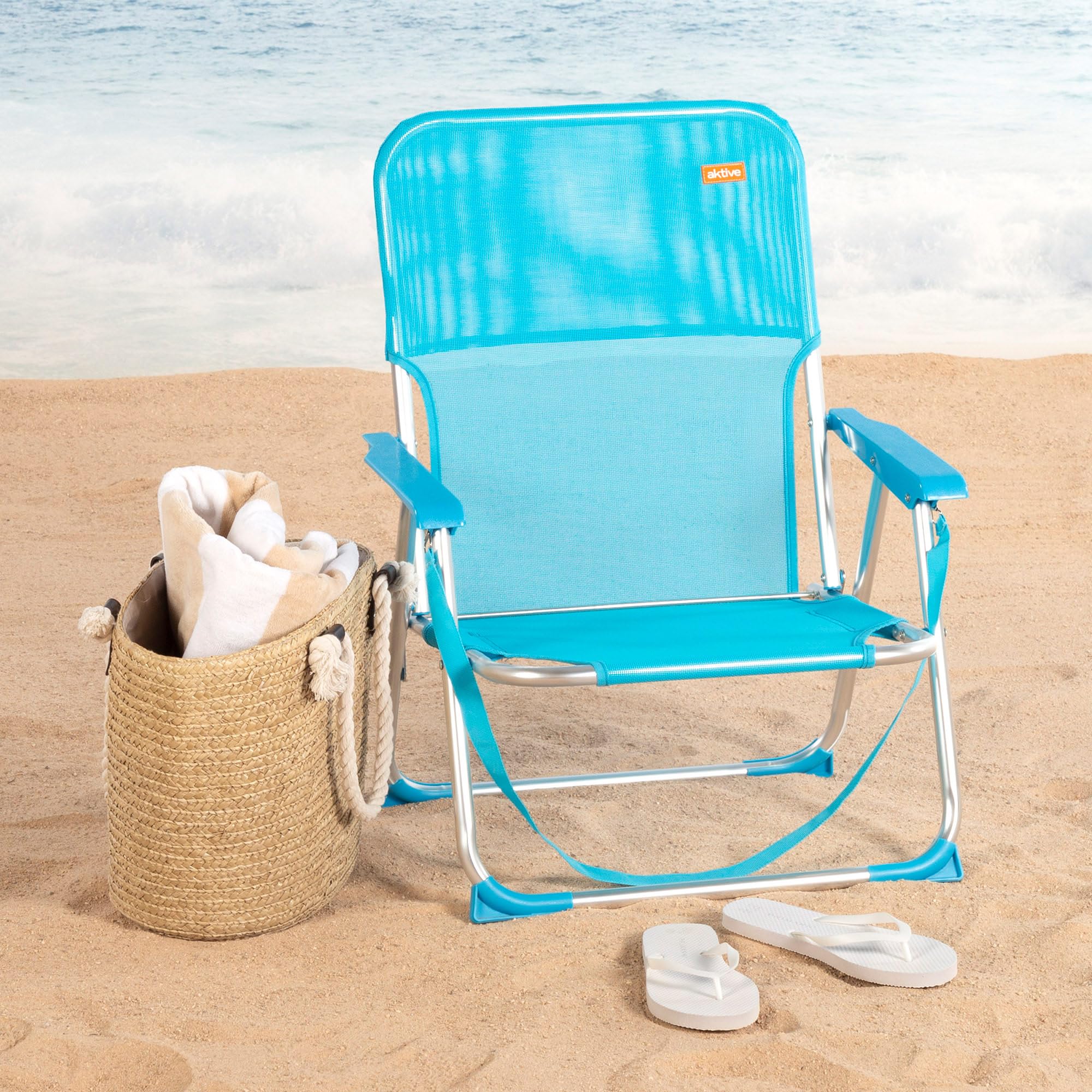 AKTIVE Pack 2 Sillas de Playa Plegables 44x40x72 cm, Estructura de Aluminio, Textileno Transpirable, hasta 110 kg, Plegables con asa, Azul (85526)