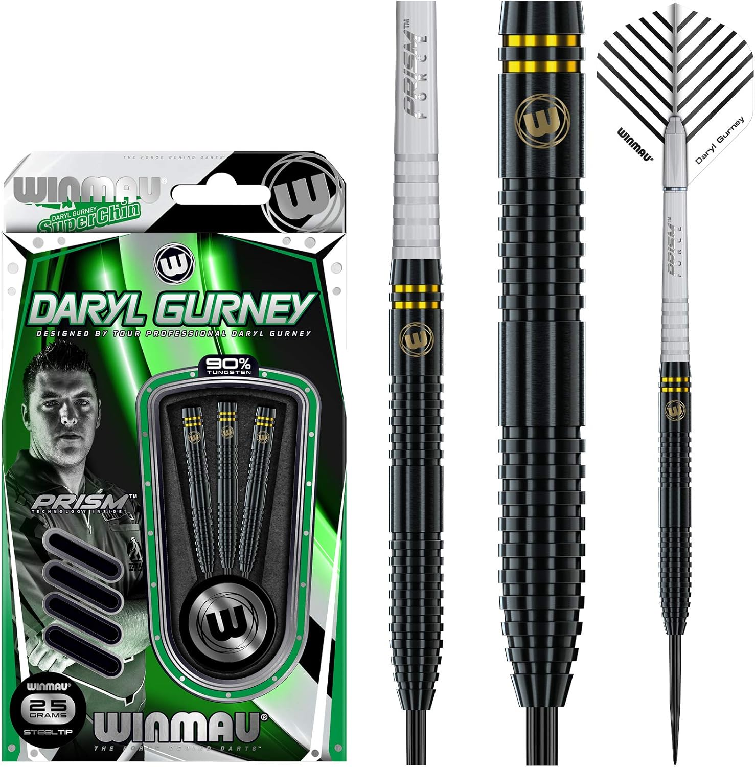 WINMAU Daryl Gurney Gold Tungsten Steel Tip Darts - Titanium Nitride Coating