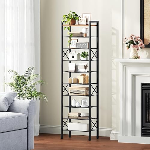 Miniatura 7 de Zapatero estrecho de 10 niveles, zapatero alto para 10-20 pares, organizador delgado de almacenamiento de zapatos con parte superior de madera,