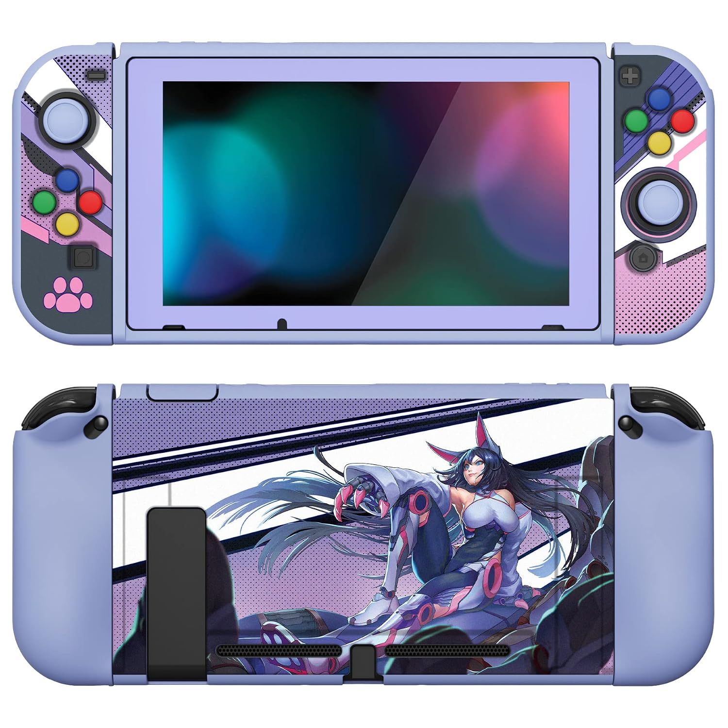 PlayVital ZealProtect Soft Protective Case for Nintendo Switch, Flexible Cover Protector for Switch with Screen Protector & Thumb Grip Caps & ABXY Direction Button Caps - Neko Mecha