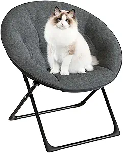 Saucer Chair with Faux Fur Cover - Foldable Moon Chair for Teens & Adults, Large Circle Seat Perfect for Bedroom, Living Room & Playroom, Soft Gaming Chair for Compact Spaces, Gray