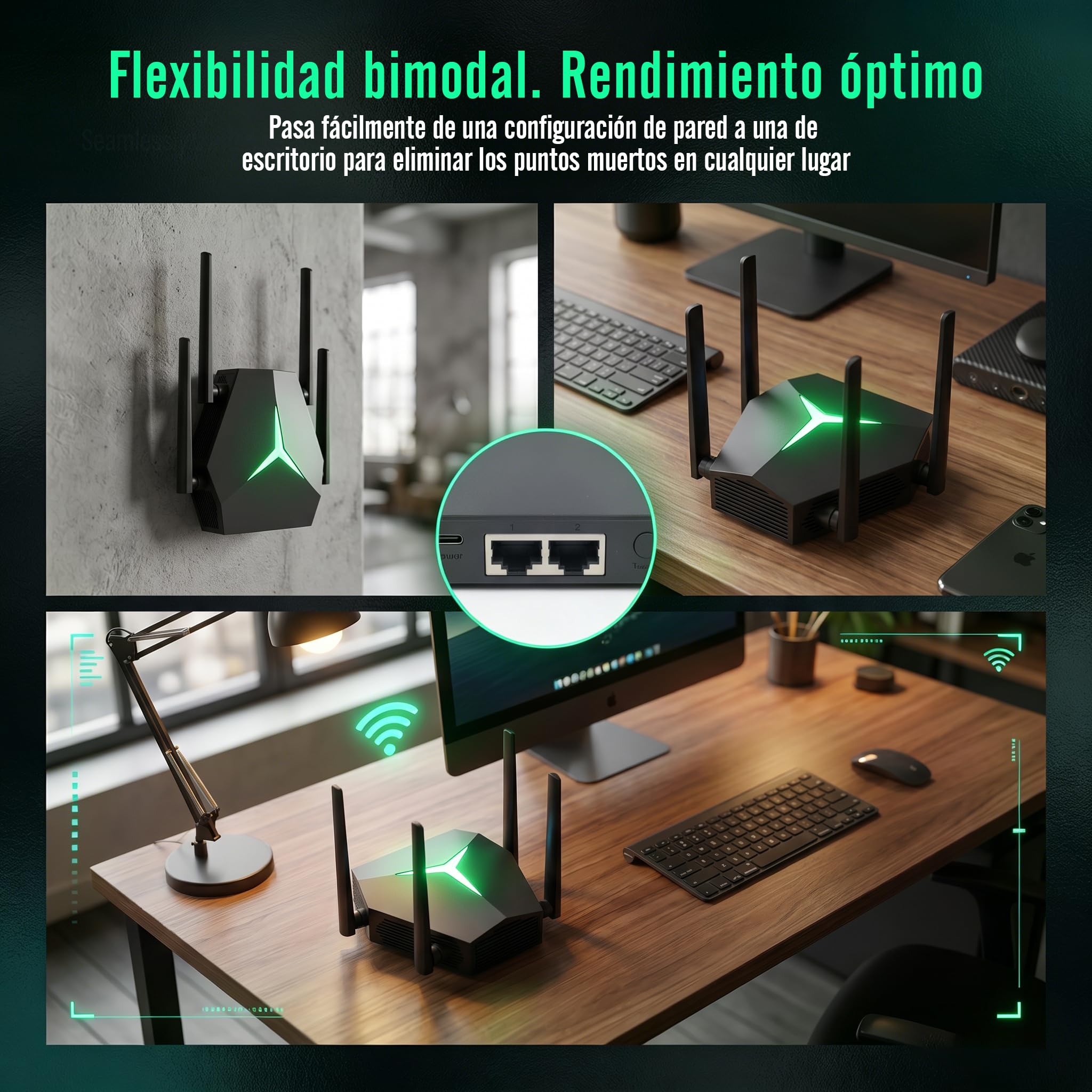 Repetidor WiFi AC1200 1200 Mbps, 1115㎡ Amplia Cobertura WiFi Extender, soporta más de 100 Dispositivos simultáneamente, 4 Antenas tecnología MIMO y Puerto Ethernet
