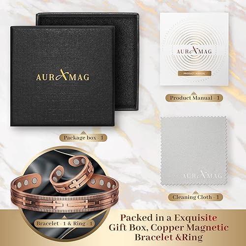 Vista 14 de Pulsera de cobre para mujer, pulseras magnéticas y anillos magnéticos con 3500 imanes Gauss, 100% cobre puro macizo, regalo de joyería Cobre-Flor