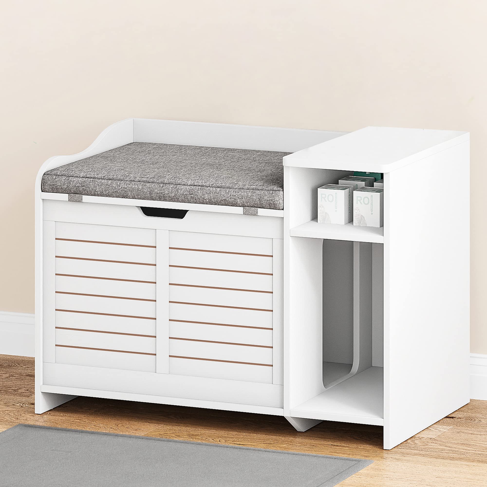 IDEALHOUSECat Litter Box Enclosure with Cushion, Hidden Cat Litter Box Furniture, Cat Litter Box