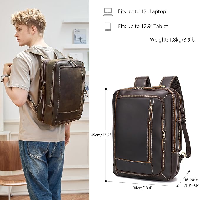 Men's Leather Backpack Laptop Bag