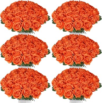 90pcs Roses Artificial Flowers Silk Orange Artificial Flowers Petals Long Stem Roses for Wedding Bouquet Home Party Decor