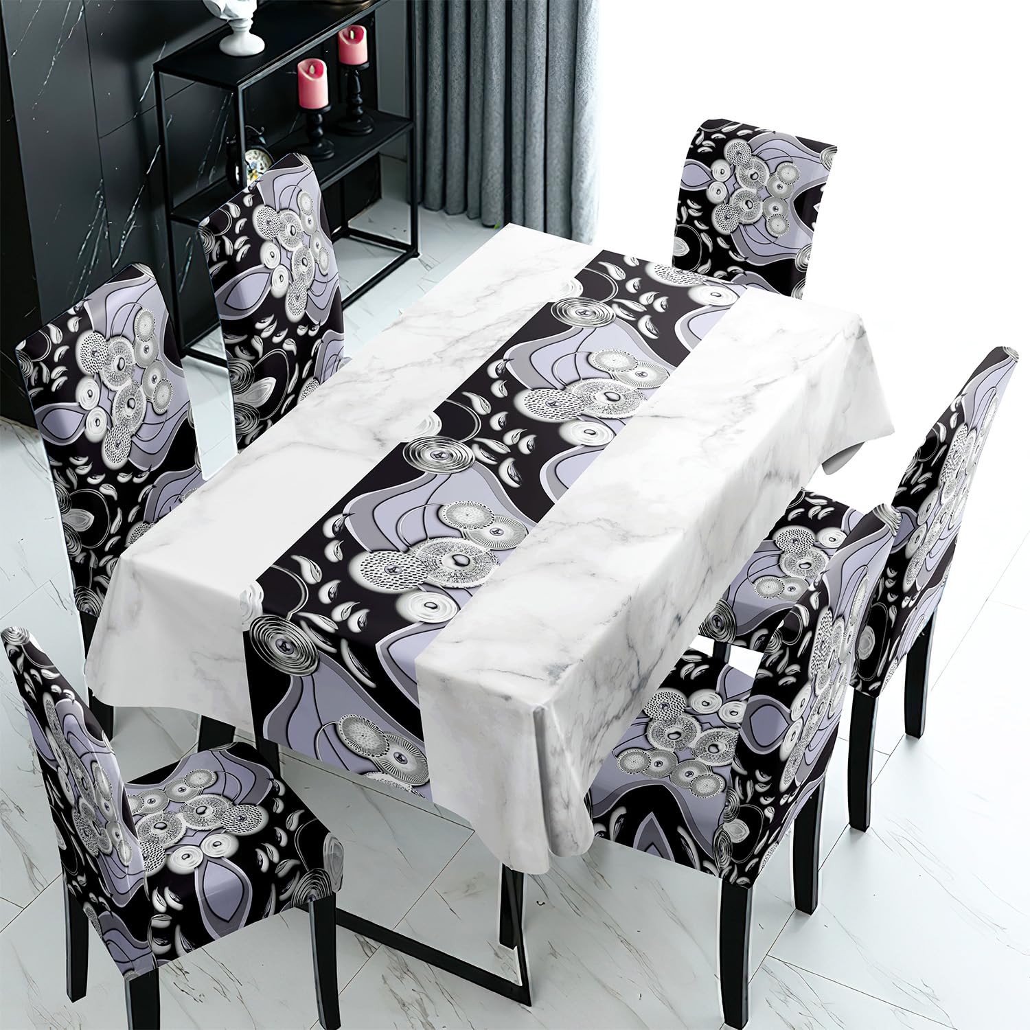 HOKIPO Chair Cover Set of 6 with Table Cloth (AR-5187-D5) (B0CYSFGS1V) Amazon Price History, Amazon Price Tracker