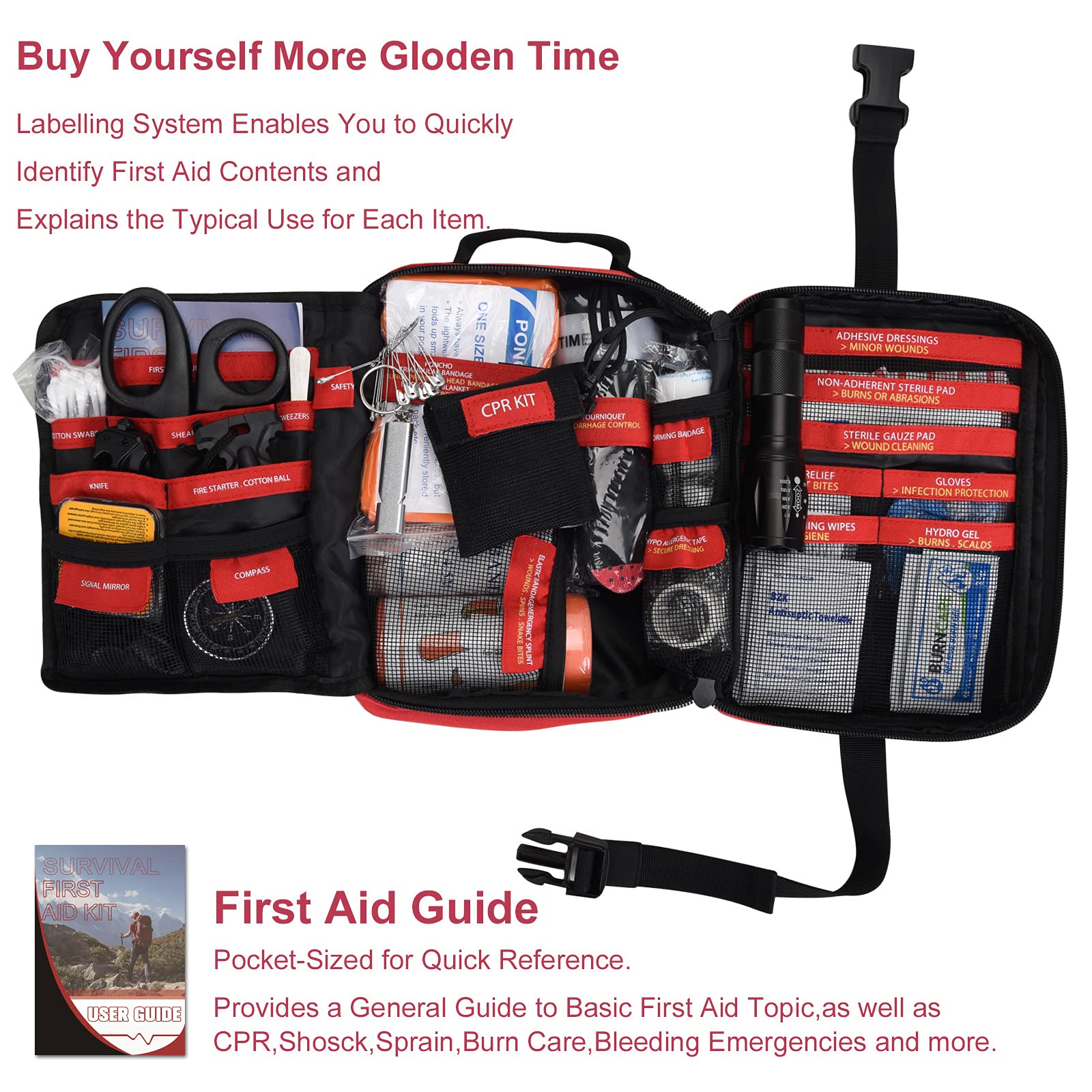 Survival First Aid Kit with Labelled Compartments Molle System First aid Kits for Car, Hiking