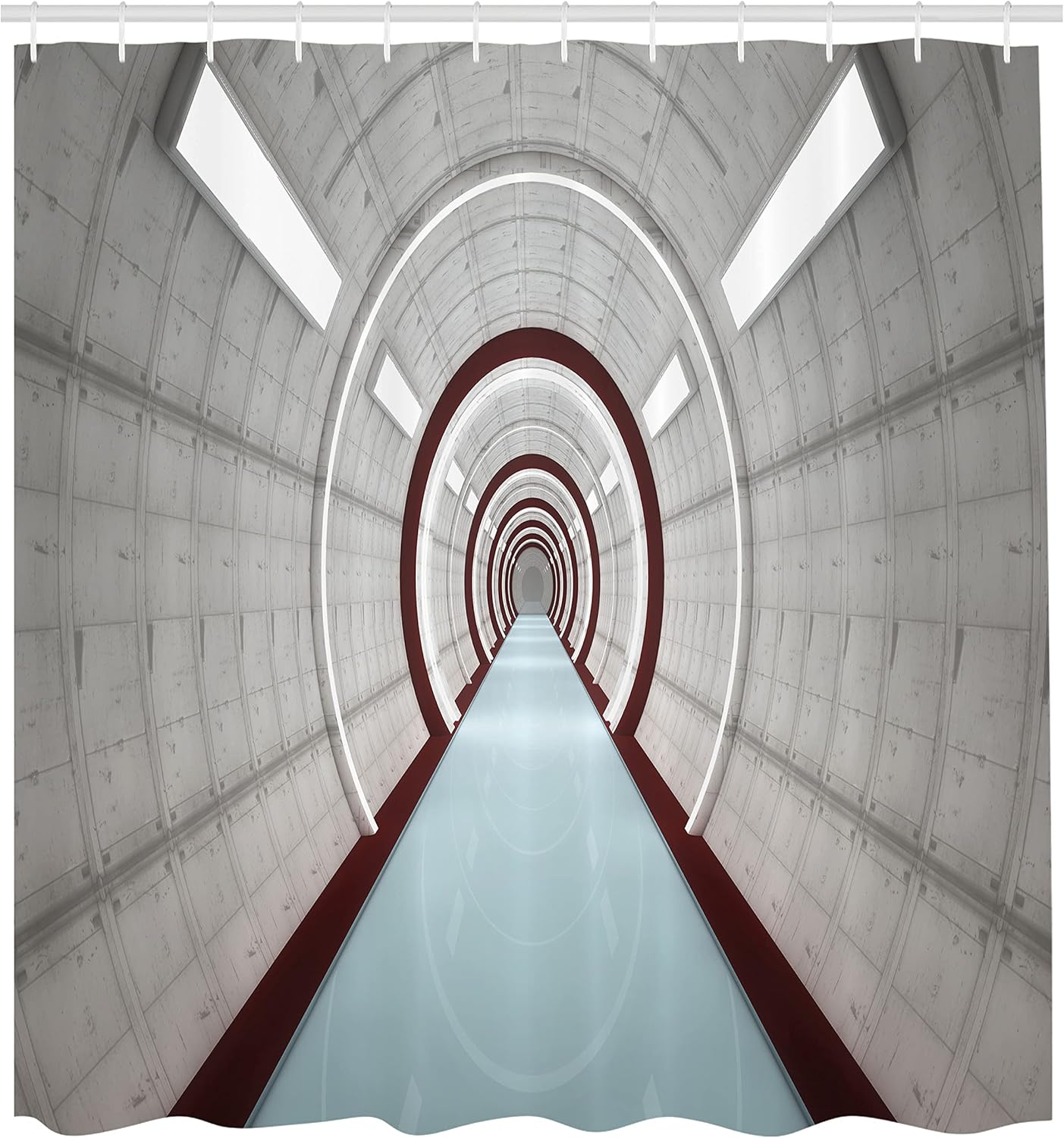 Ambesonne Futuristic Shower Curtain, Futuristic Corridor with Simple Future Science Fiction Architecture Illustration Print, Cloth Fabric Bathroom Decor Set with Hooks, 69" W x 70" L, Grey