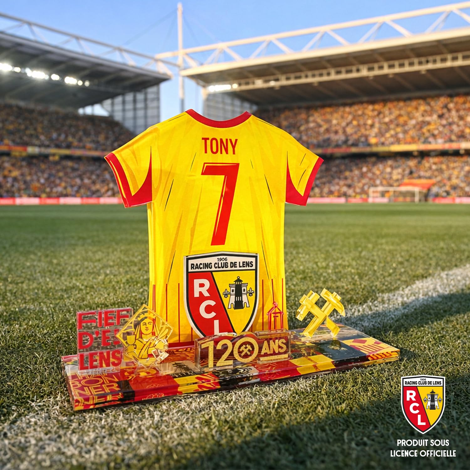 OneTrophy Kit Maillot Personnalisable RC Lens – Nom & Numéro au Choix | Produit sous Licence Officielle – Édition 120 Ans | Cadeau Supporter Sang & Or | Décoration Supporters – Fabriqué en France - 3
