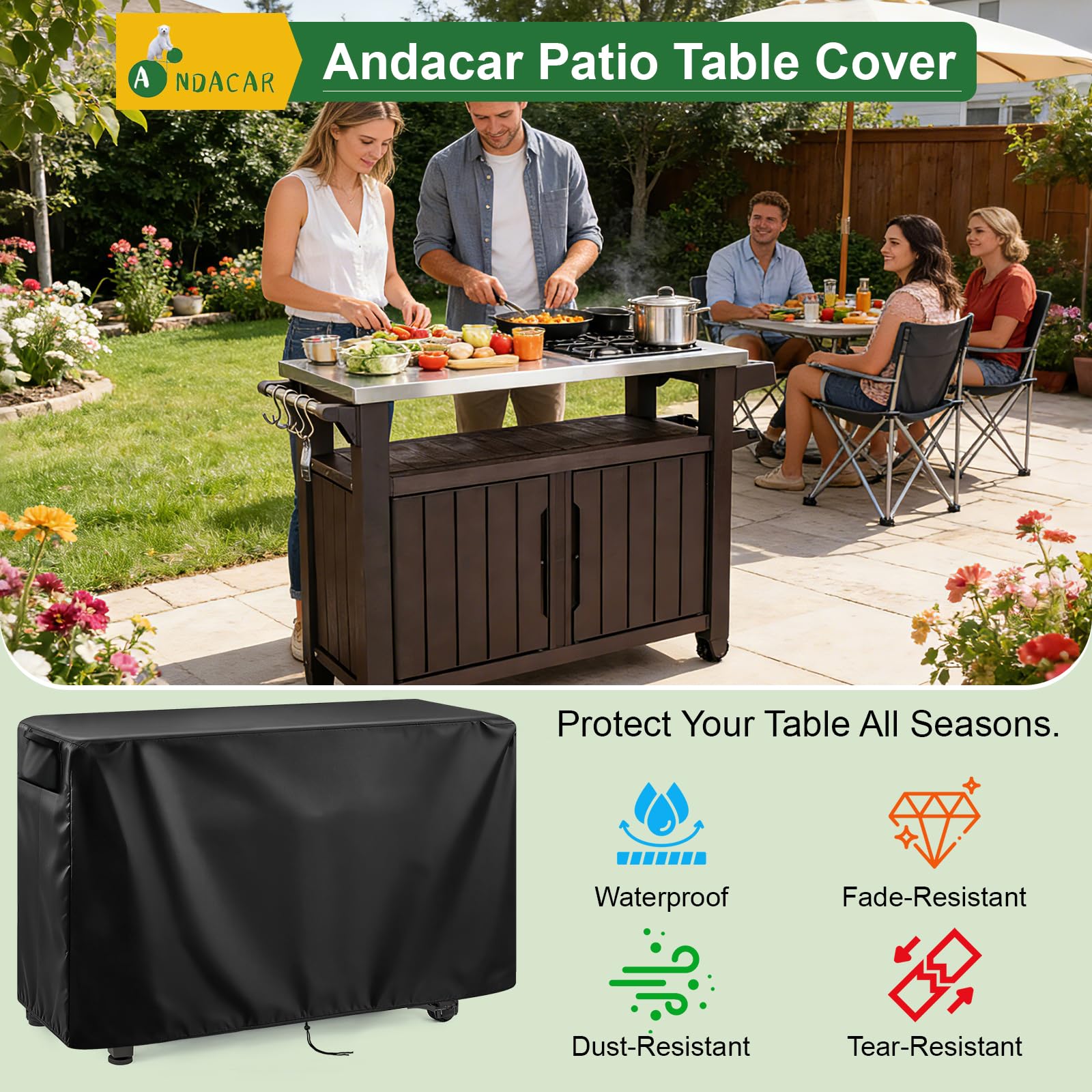 Ancadar Outdoor Bar Trolley Abdeckung Wasserdicht Staubdicht Oxford Tuch Abdeckung Werkzeugkoffer Abdeckung (132,1 x 55,9 x 91,4 cm)