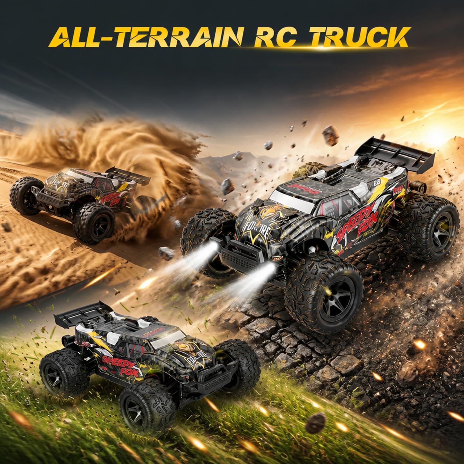 Ferngesteuertes Auto,RC-Auto im Maßstab 1:18, Allrad-Offroad-RC-Truck mit hoher Geschwindigkeit (über 40 km/h), RC-Truck mit Zwei wiederaufladbaren 1500-mAh-Akkus (Modell 9307E)