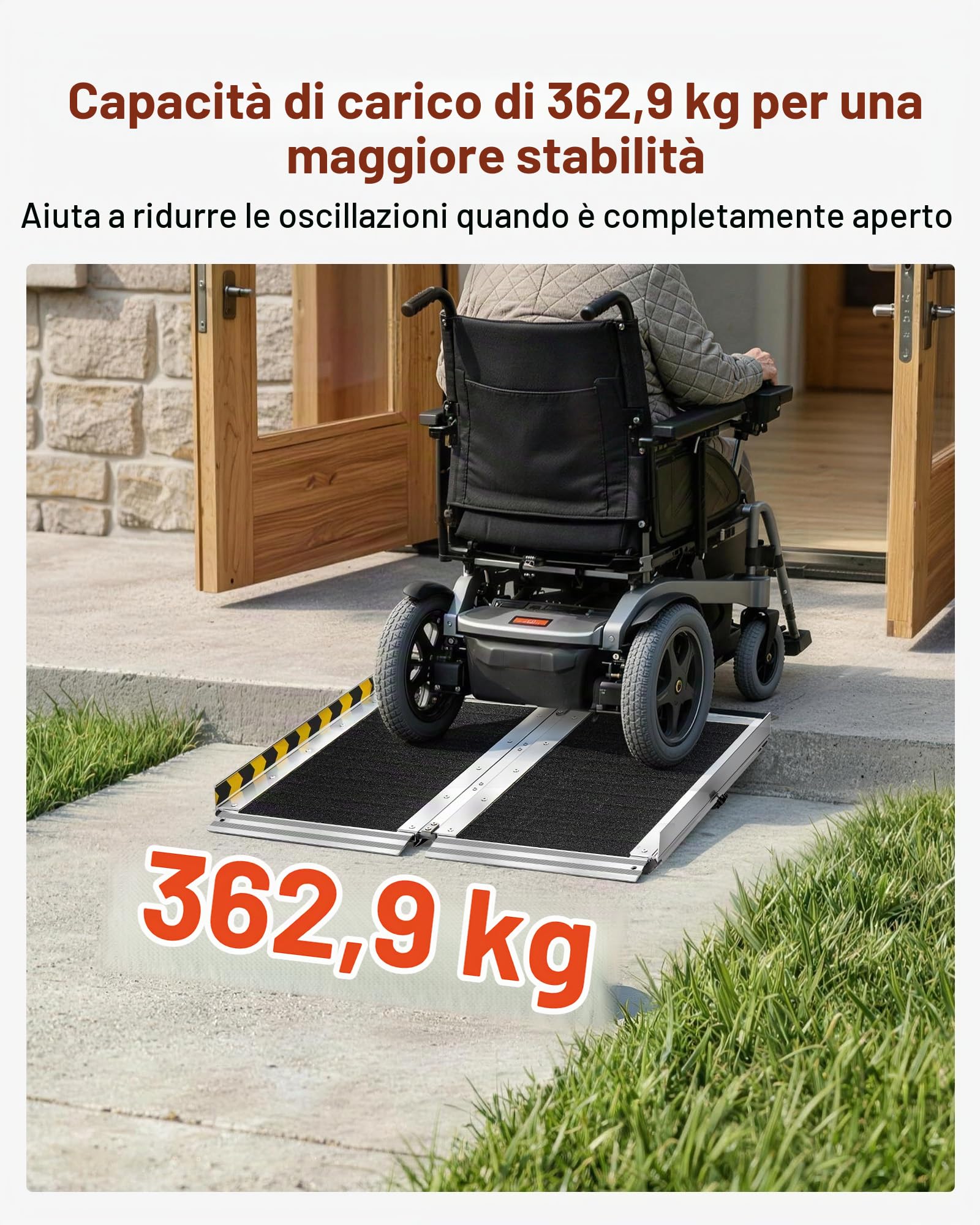 VEVOR Rampa Pieghevole per Sedie a Rotelle, 61 cm, Rampa di Soglia Portatile in Alluminio Resistente, Superficie Antiscivolo, Portata Massima 363 kg, per Gradini, Scale, Ingressi, Porte e Scooter