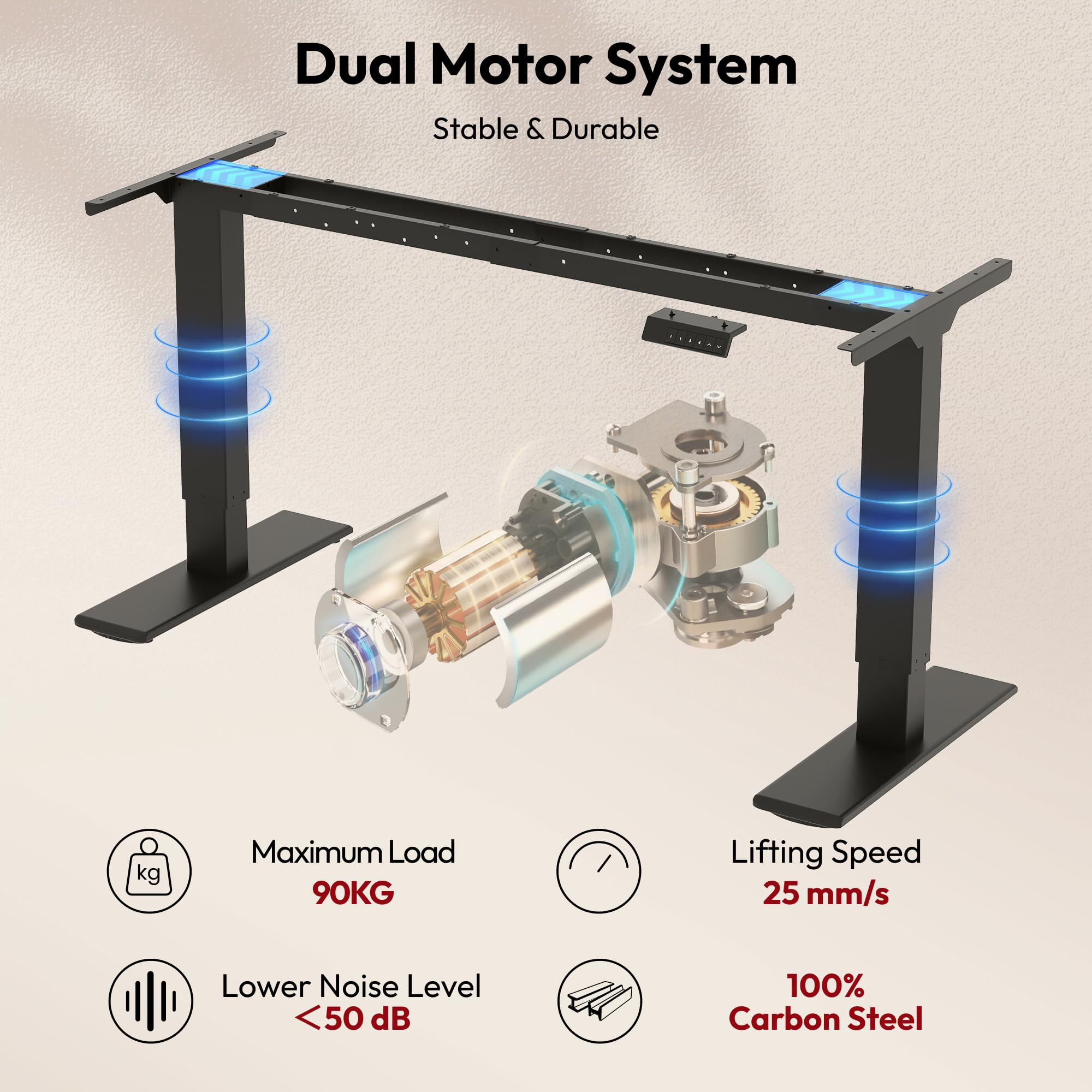 SANODESK Höhenverstellbarer Schreibtisch 200×80 cm – Elektrischer Sitz-Steh-Tisch mit Dualmotor, Großer Arbeitstisch für Büro & Home Office(schwarz+braun)