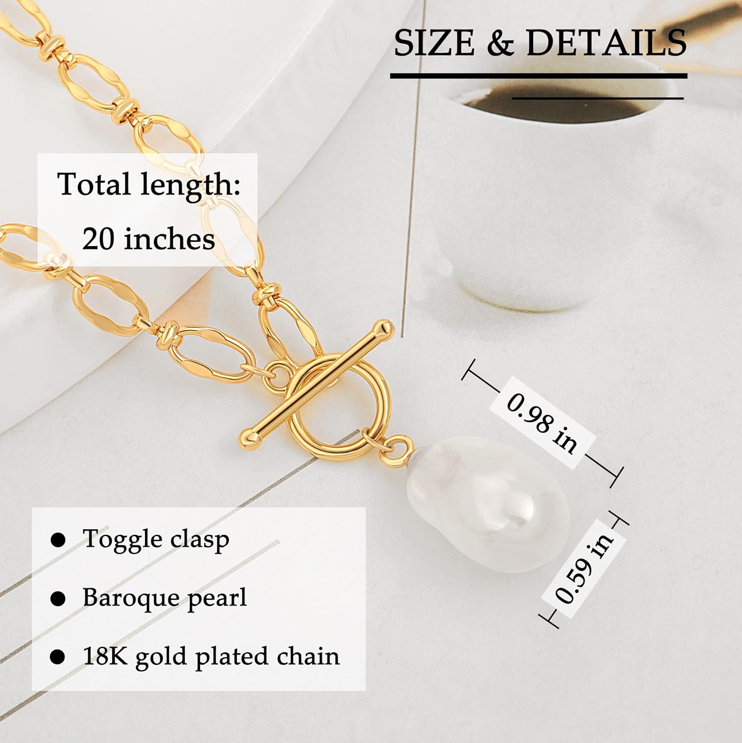 PERNNLA PEARL Dainty 18K Gold Chain Teardrop Pendant Necklace for Women Trendy Cute Toggle Necklace Minimalist Jewelry - Image 4