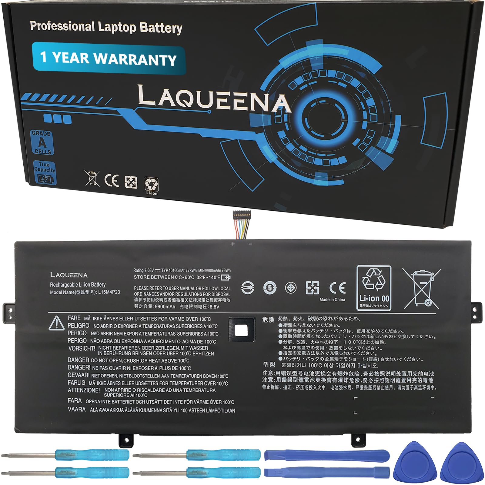 L15M4P23 Laptop Battery Compatible with Lenovo Yoga 5 Pro Ideapad Yoga 910-13IKB Glass Yoga 910-13IKB Series L15M4P21 L15C4P22 L15C4P21 5B10L22508 5B10L46105 7.68V 78Wh 4-Cell