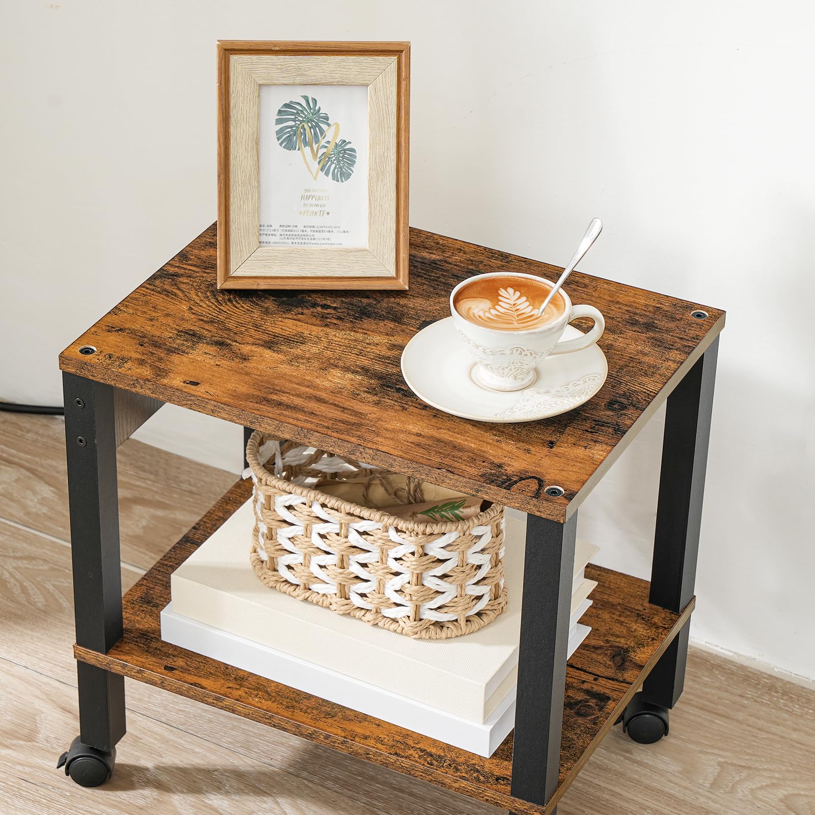 HOOBRO 2-Tier Printer Stand with Charging Station Under Desk Printer Table Printer Cart with Storage Shelves Shelf for — view 9