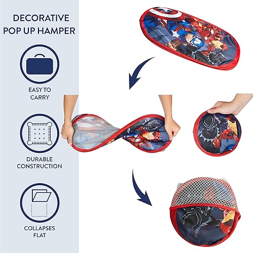 Miniatura 4 de Marvel The Avengers - Juego de soluciones de almacenamiento de 4 piezas con cesta desplegable, baúl de almacenamiento plegable y 2 contenedores de